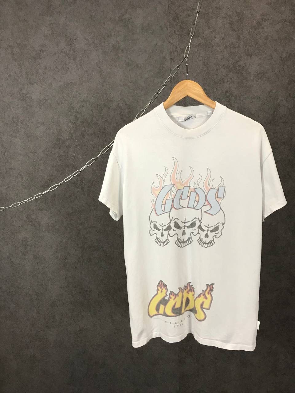 image of Gcds In Goal We Trust Overprinted Designer Tee in White, Men's (Size Medium)