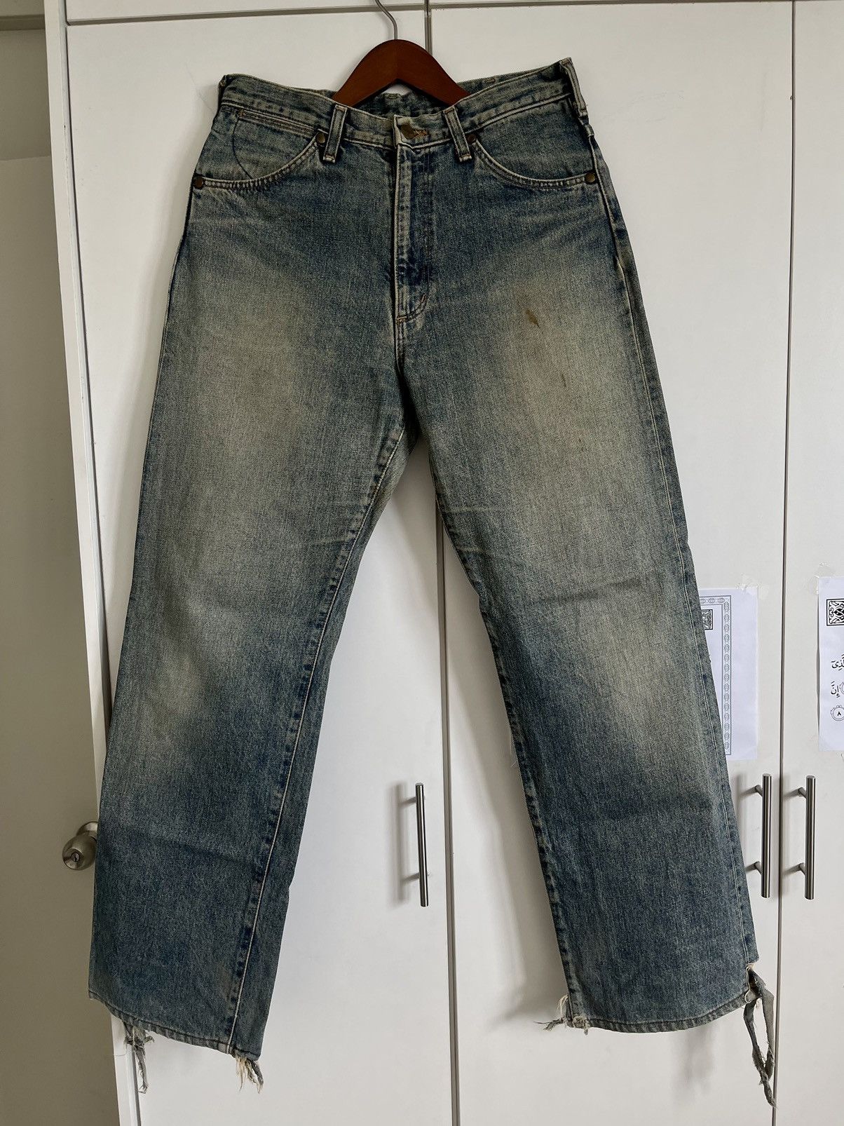 image of Distressed Denim x Vintage Vtg90S Wrangler Sanforized Bluebell Selvedge Redline Size 30, Men's