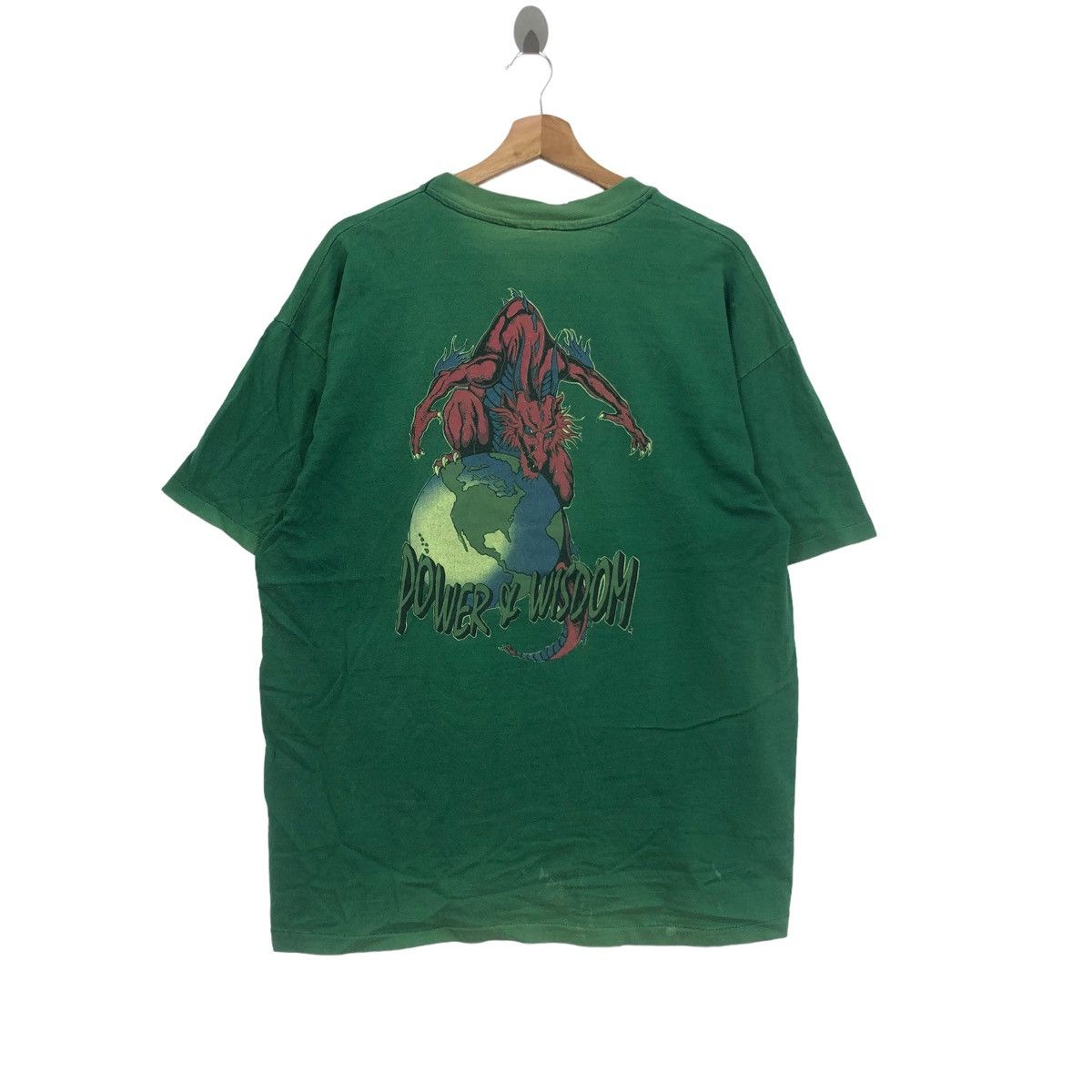 Vintage 90s POWER AND WISDOM Surfing Skate Faded T-Shirt