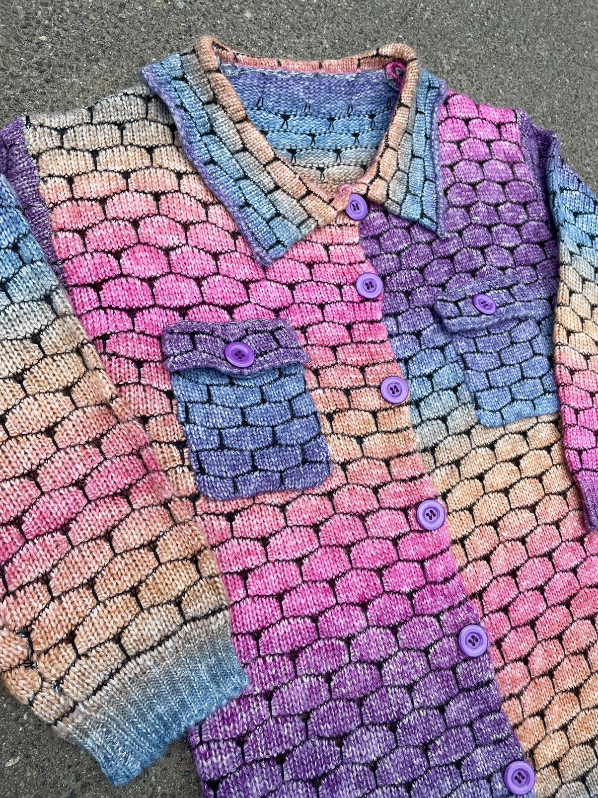 Vintage Vintage Hand Knit Buttoned Hexagon Pattern Cape Coat Jacket Size ONE SIZE - 2 Thumbnail