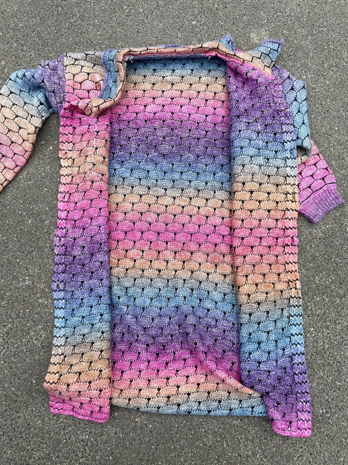 Vintage Vintage Hand Knit Buttoned Hexagon Pattern Cape Coat Jacket Size ONE SIZE - 9 Thumbnail