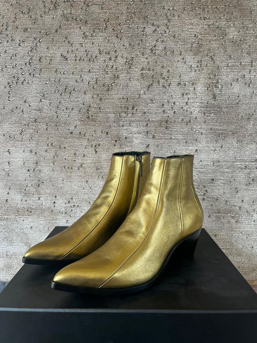 Saint Laurent Paris Finn 60 Crop Zip Boots in Gold | Grailed