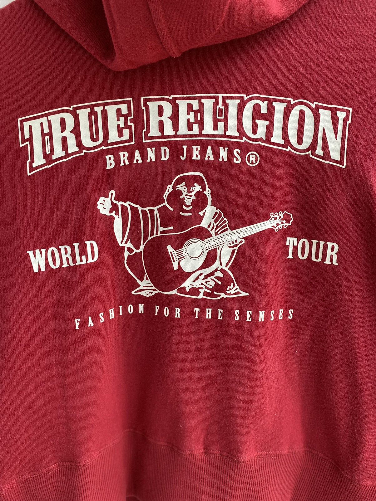 True Religion Hoodie Red Zip Up Buddha Logo