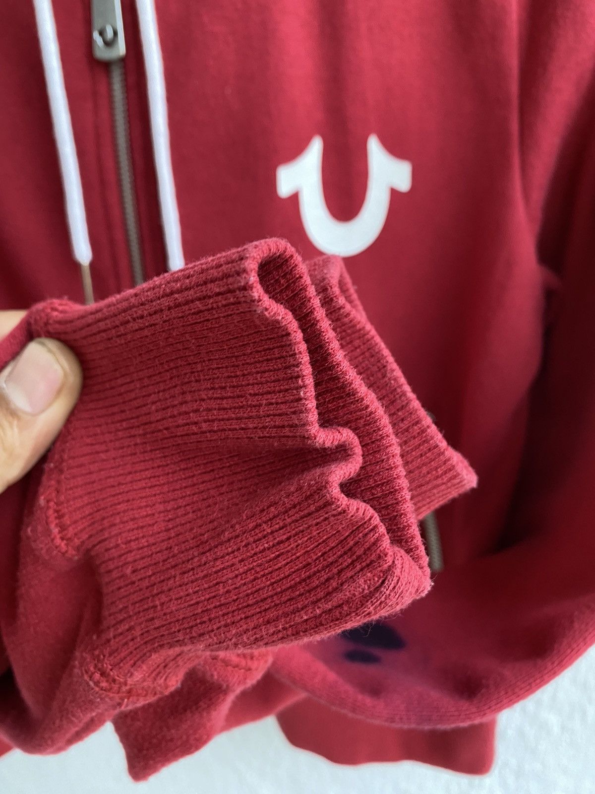 True Religion Hoodie Red Zip Up Buddha Logo