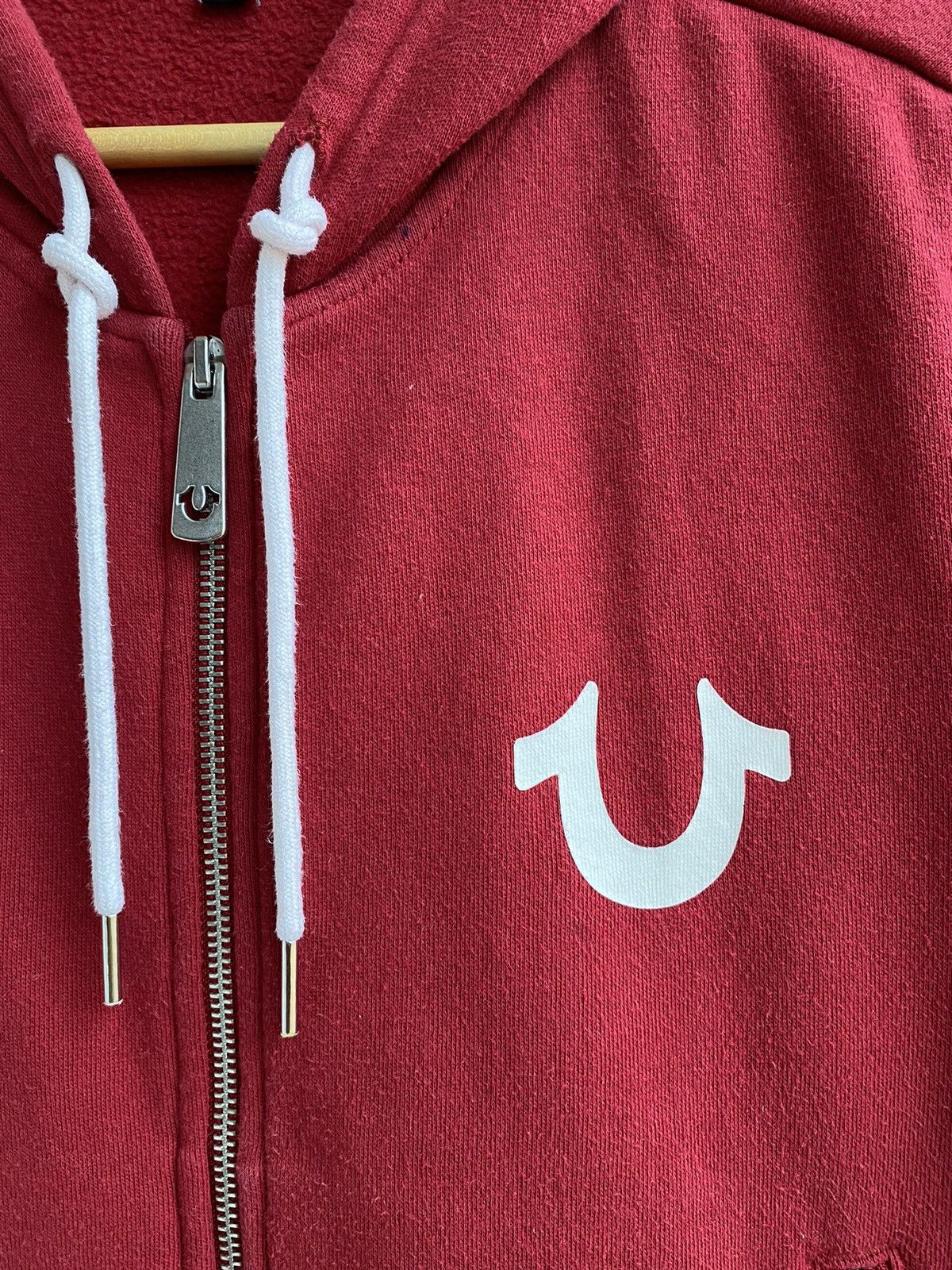 True Religion Hoodie Red Zip Up Buddha Logo