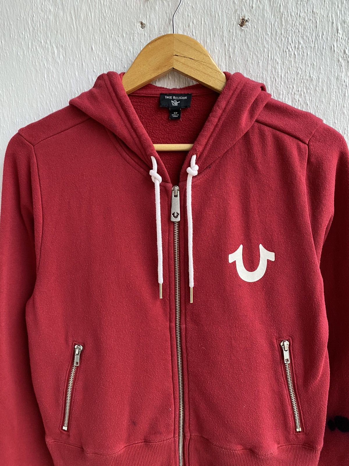 True Religion Hoodie Red Zip Up Buddha Logo