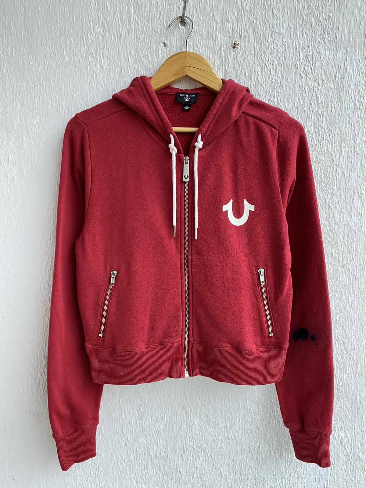 True Religion Hoodie Red Zip Up Buddha Logo
