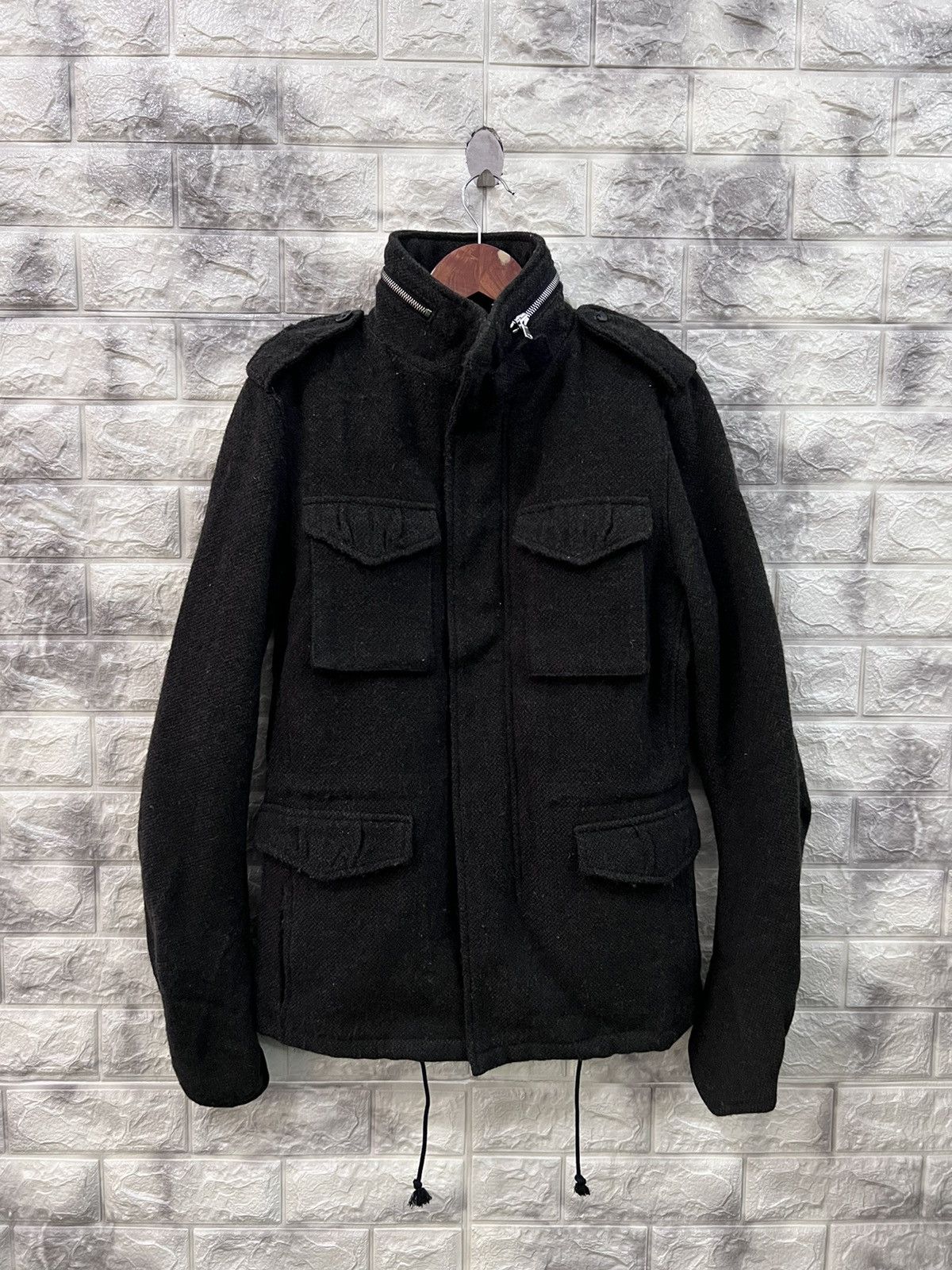 image of Junhashimoto Trucker Zipper Wool Jacket in Green Olive, Men's (Size Small)