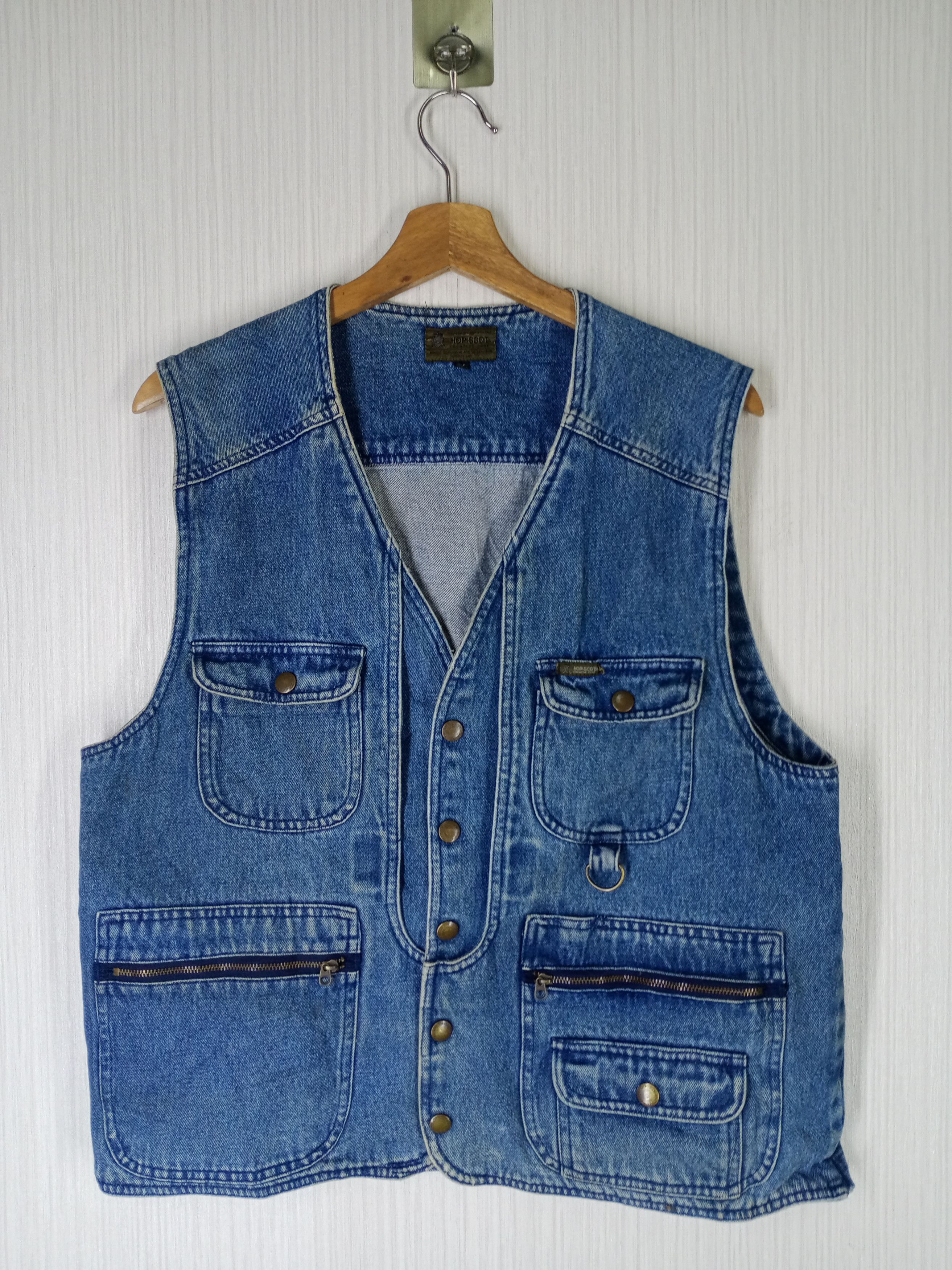 image of Denim Jacket x Tracey Vest Vintage Hop-Scop Multipocket Tactical Fishing Denim in Blue (Size Large)