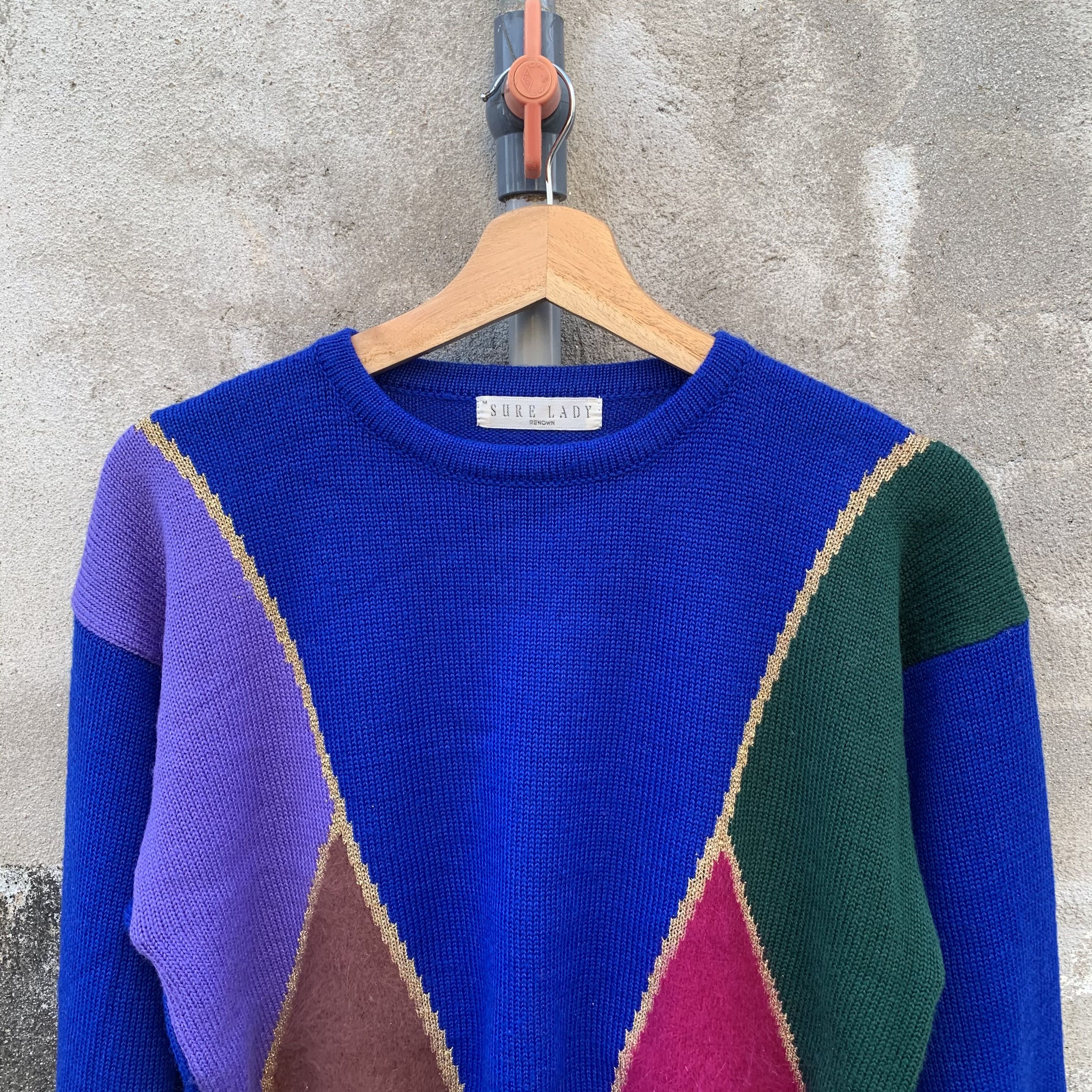 RENOWN JAPANESE VINTAGE Knit Pullover Jumper DiamondPattern Sweater Size US S / EU 44-46 / 1 - 2 Thumbnail