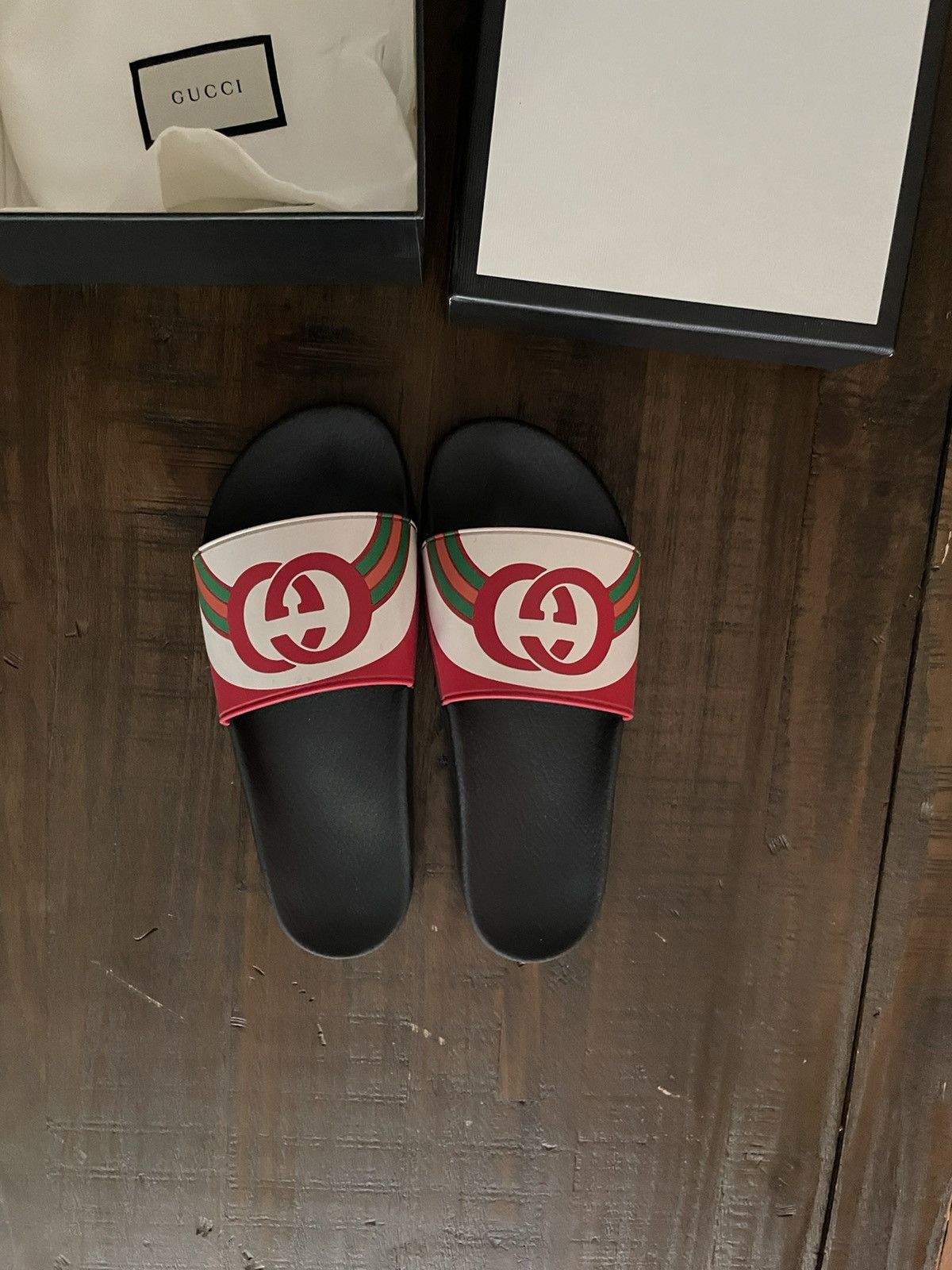 image of Gucci Rainbow Slide Men’S Sandals Ss19’ in Red, Men's (Size 11)
