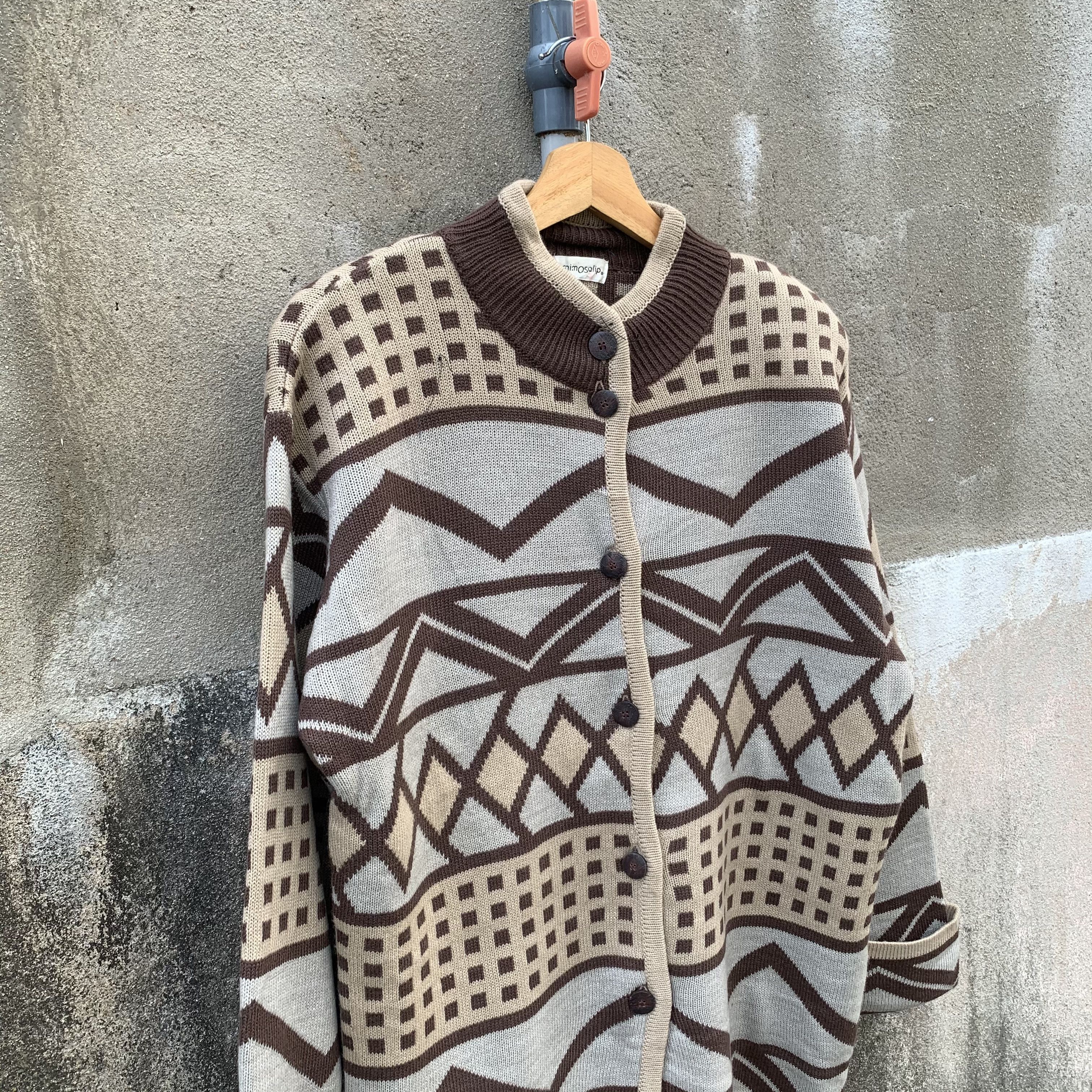 Japanese Brand Mimosalip Chevlon Pattern Baggy Japanese RARE Cardigan Size L / US 10 / IT 46 - 2 Thumbnail