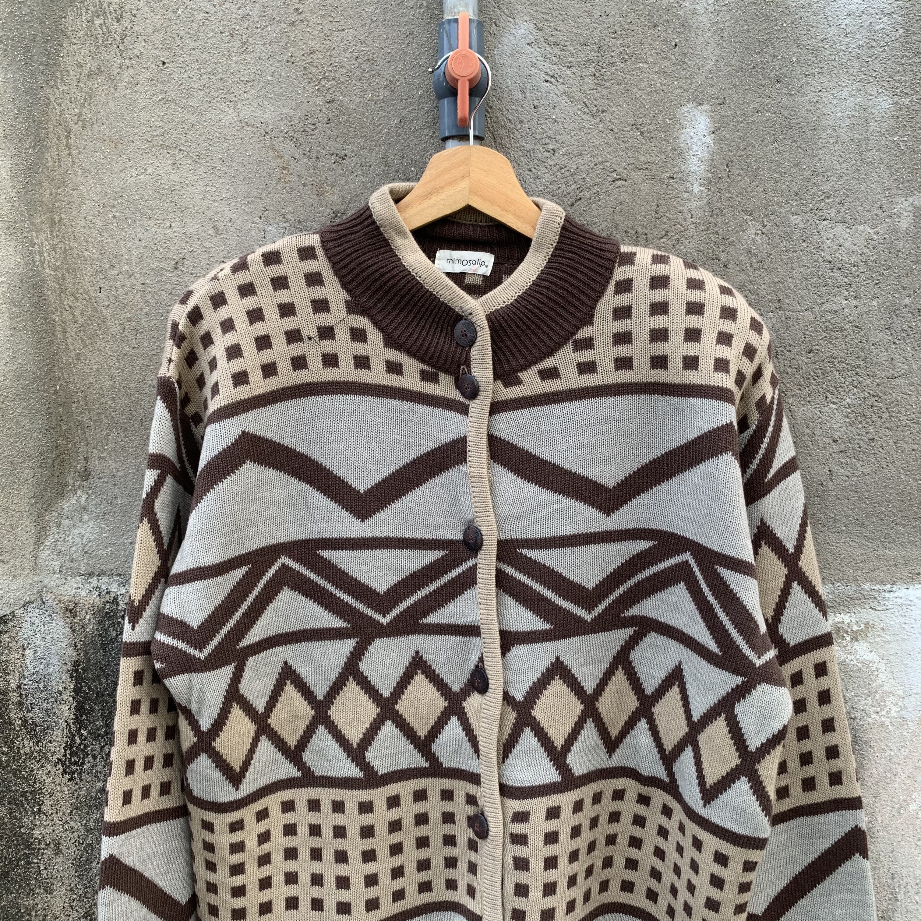 Japanese Brand Mimosalip Chevlon Pattern Baggy Japanese RARE Cardigan Size L / US 10 / IT 46 - 3 Thumbnail