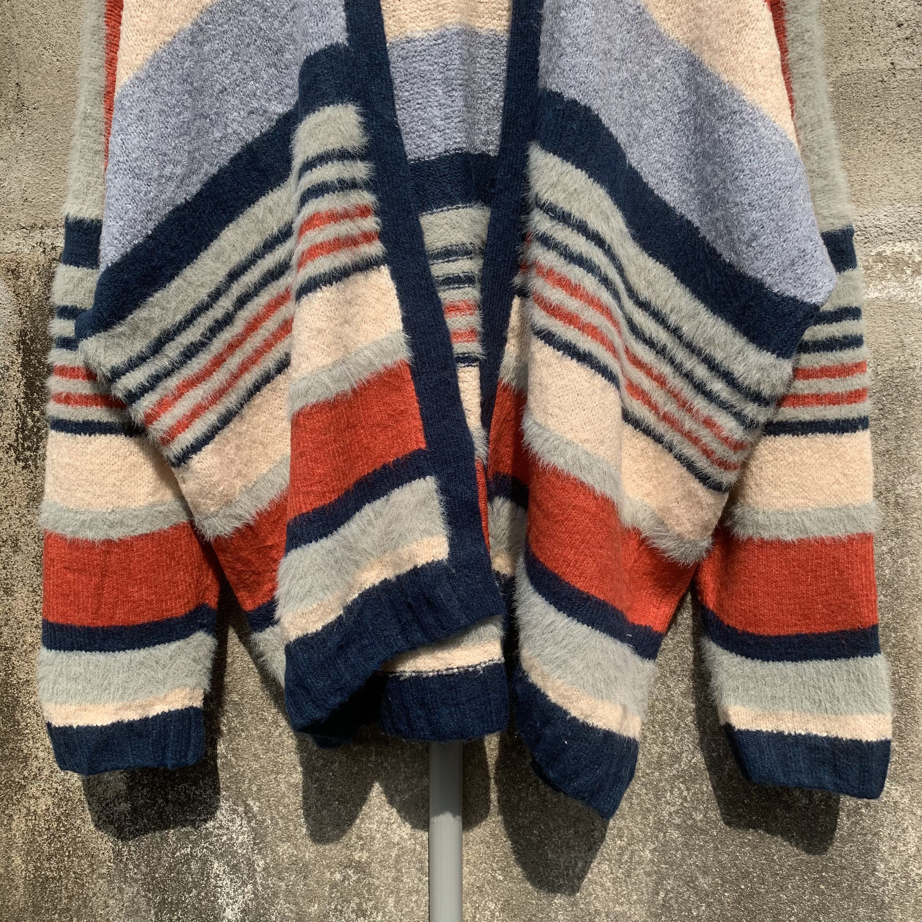 Japanese Brand ‼️ RARE💥 Striped Fur Japanese Vintage Cardigan Open Sweater Size L / US 10 / IT 46 - 3 Thumbnail