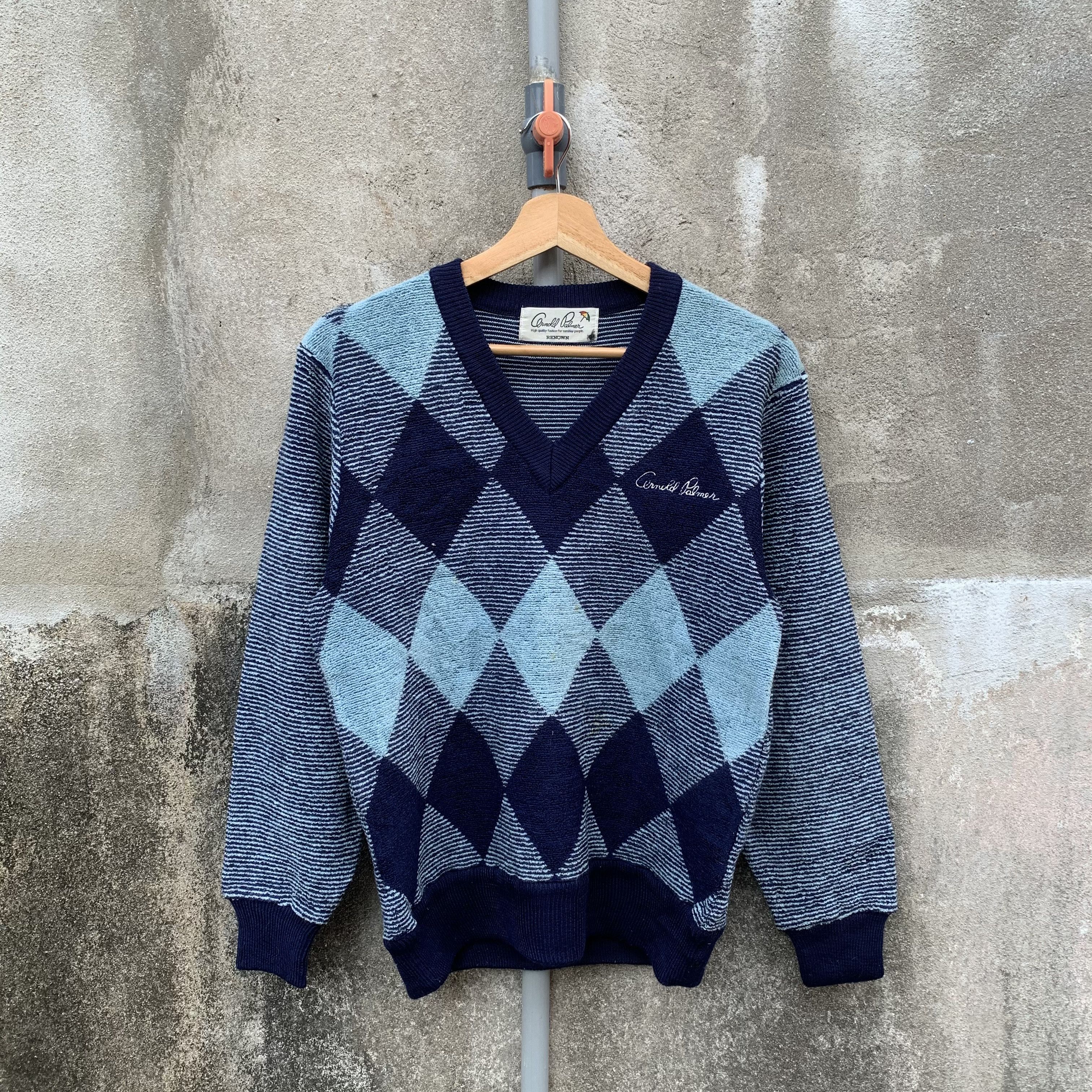Aran Isles Knitwear Vintage Arnold Palmer Knit VNeck VERY RARE Diamond Sweater Size US S / EU 44-46 / 1 - 1 Thumbnail