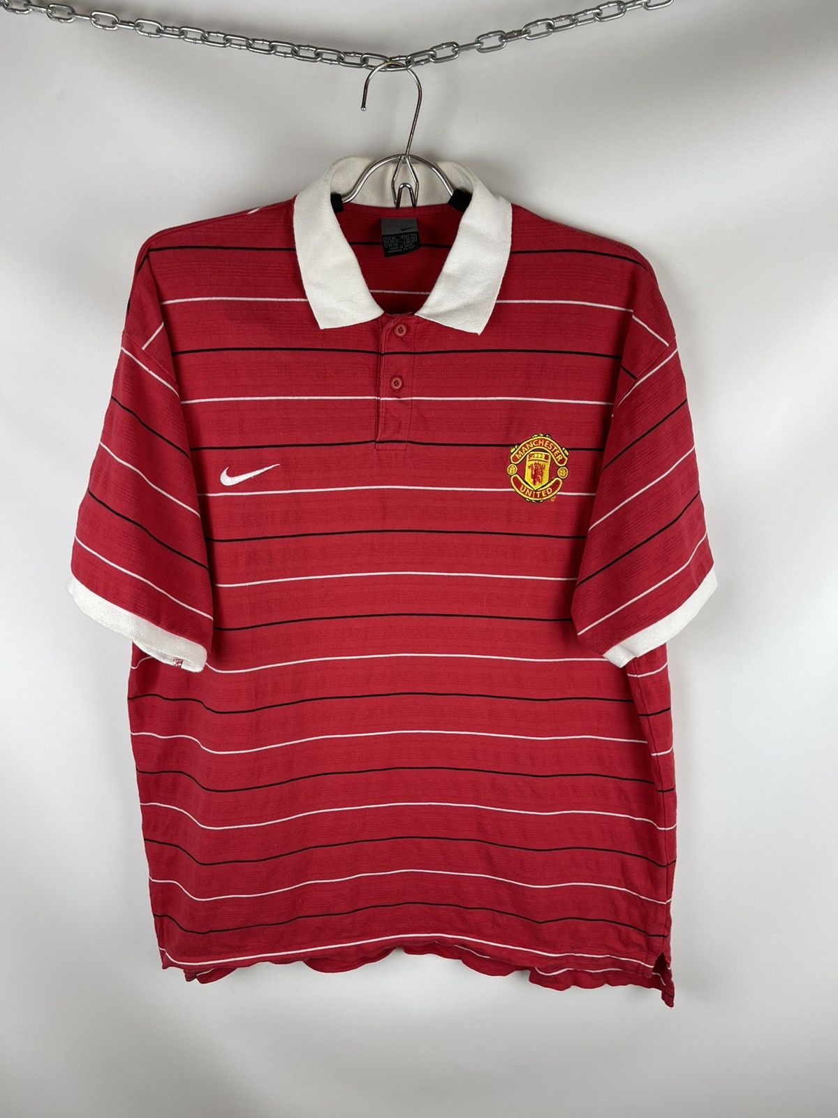 Nike Manchester United vintage y2k striped polo tee soccer