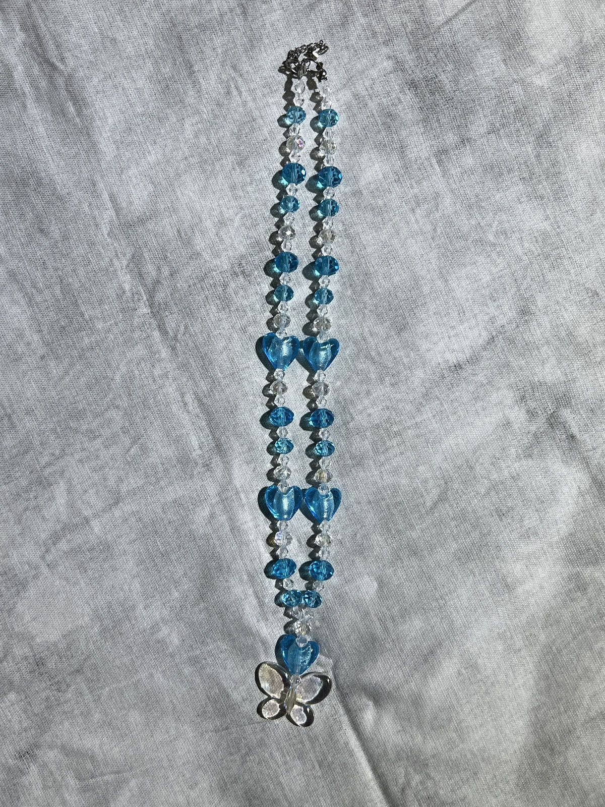Handmade Heart Butterfly in Blue Handmade Beaded Necklace Size ONE SIZE - 4 Thumbnail