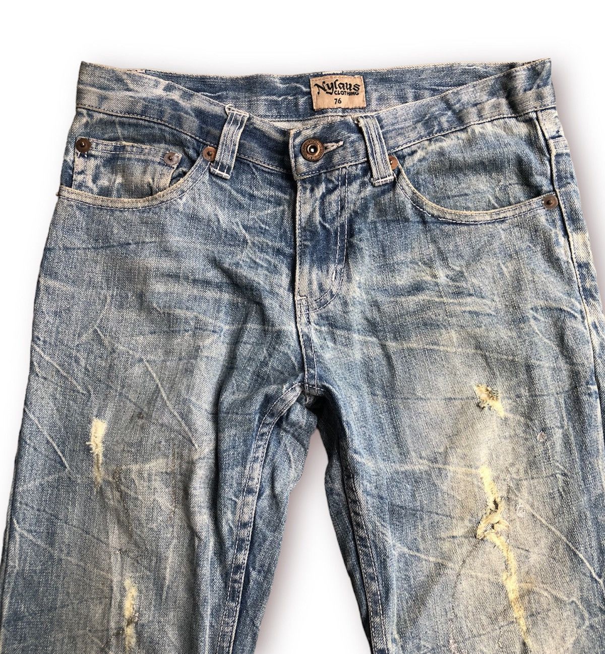 Japanese Brand Distressed silver paint splatter denim by Nylaus🔥 Size US 30 / EU 46 - 2 Thumbnail