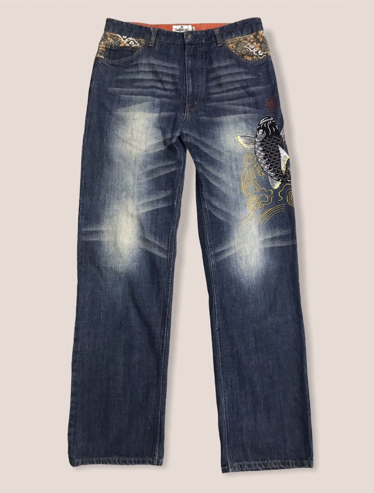 Designer × Japanese Brand Karakuri Sukajan Jeans Multipocket Yakuza Style Nice Design Size US 35 - 2 Thumbnail