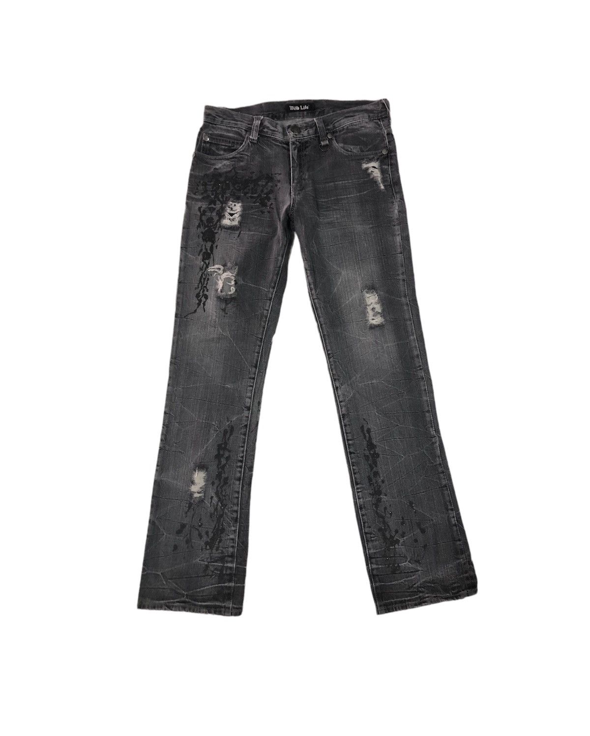 Japanese Brand Wild Life flared Japanese distressed denim faded black Size US 32 / EU 48 - 1 Thumbnail