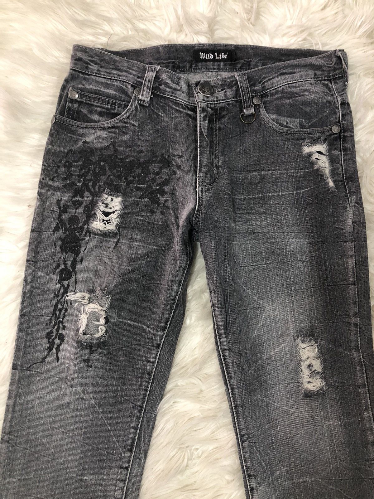 Japanese Brand Wild Life flared Japanese distressed denim faded black Size US 32 / EU 48 - 2 Thumbnail