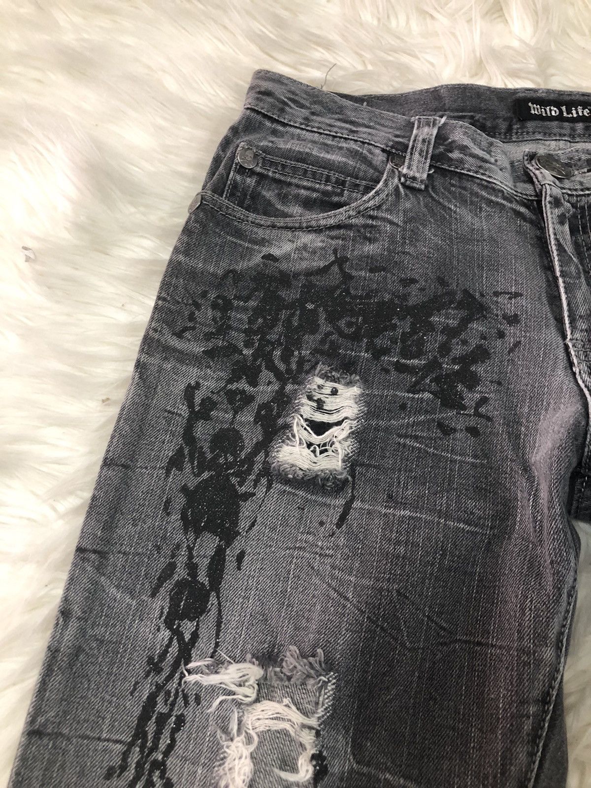 Japanese Brand Wild Life flared Japanese distressed denim faded black Size US 32 / EU 48 - 3 Thumbnail
