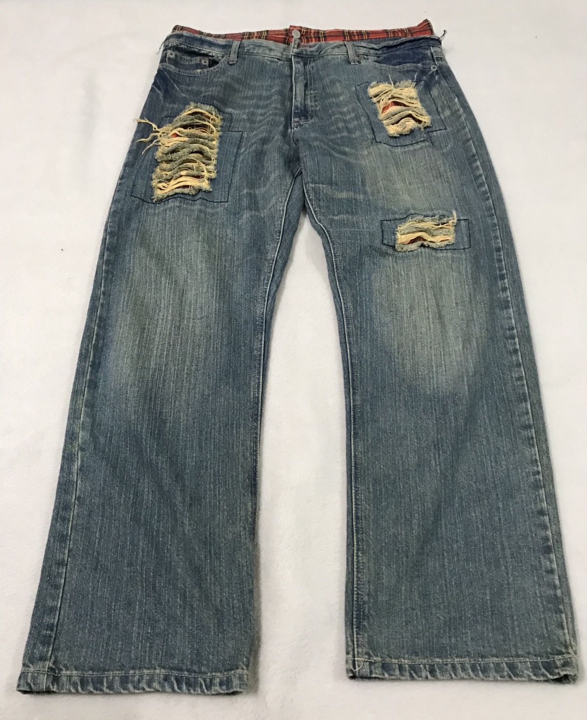 Designer × Japanese Brand Double Waist Distressed Jeans Nice Pattern and Design Size US 36 / EU 52 - 3 Thumbnail