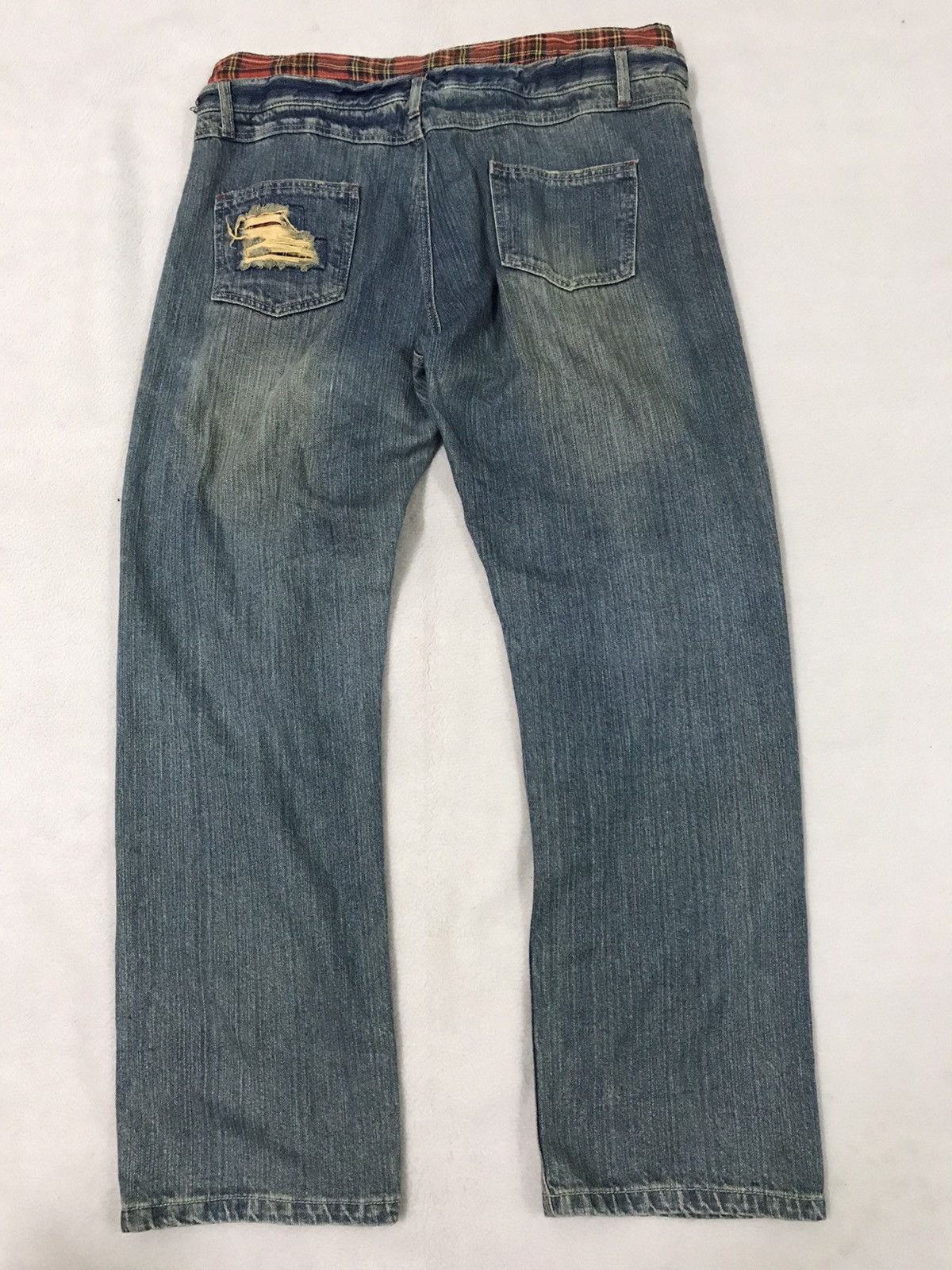 Designer × Japanese Brand Double Waist Distressed Jeans Nice Pattern and Design Size US 36 / EU 52 - 2 Thumbnail