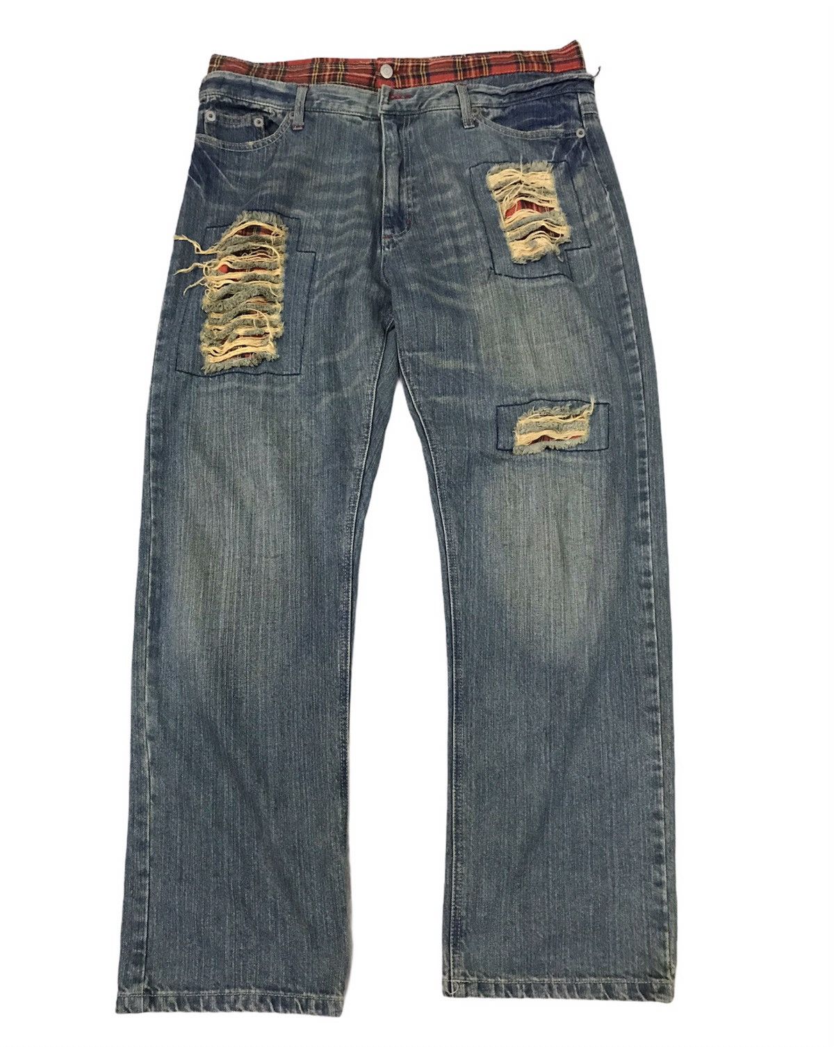Designer × Japanese Brand Double Waist Distressed Jeans Nice Pattern and Design Size US 36 / EU 52 - 1 Thumbnail