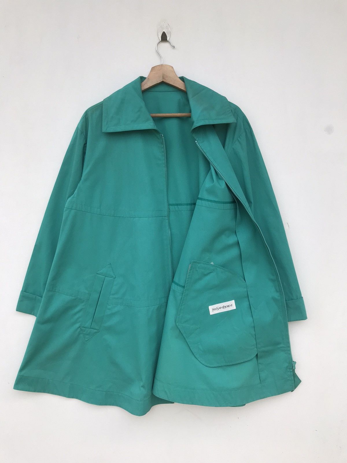 YSL Yves Saint Laurent Teal A-Line Coat - YKK Zip, Rare Find