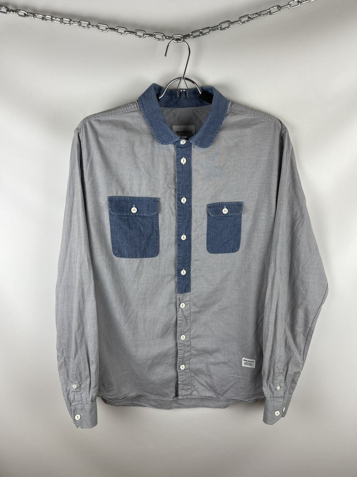 Norse Projects Norse Projects cotton grey blue denim 2 pockets logo shirt Size US L / EU 52-54 / 3 - 1 Thumbnail