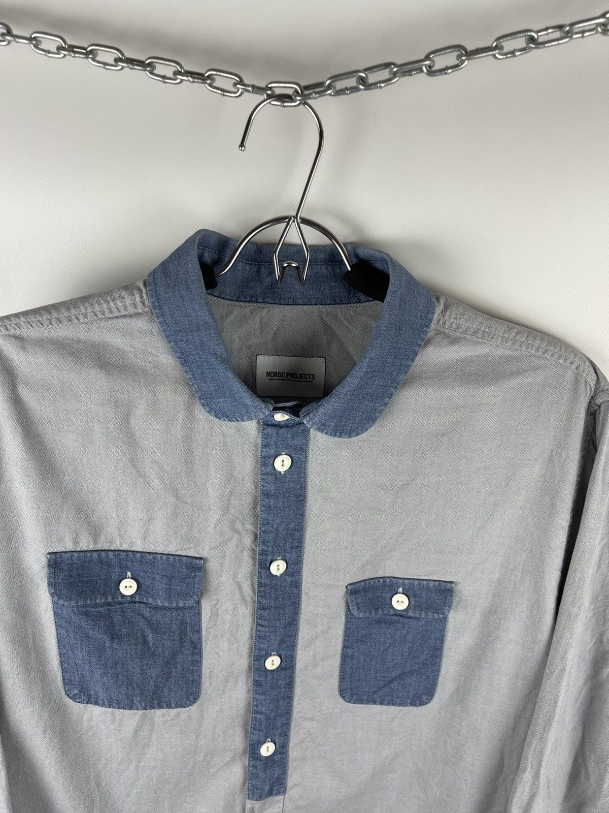 Norse Projects Norse Projects cotton grey blue denim 2 pockets logo shirt Size US L / EU 52-54 / 3 - 5 Thumbnail
