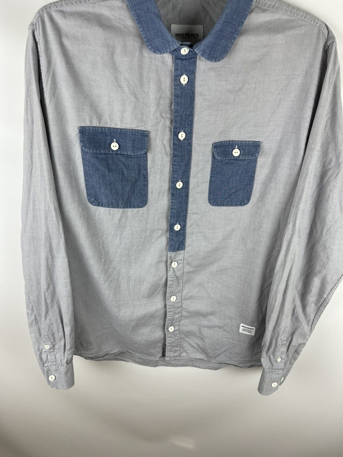 Norse Projects Norse Projects cotton grey blue denim 2 pockets logo shirt Size US L / EU 52-54 / 3 - 7 Thumbnail