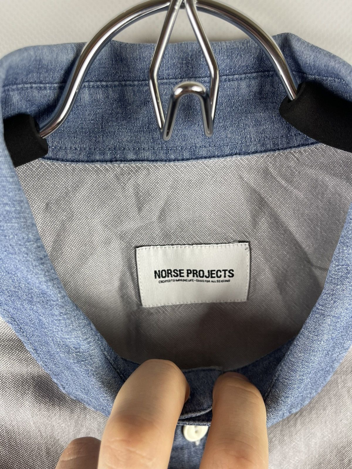 Norse Projects Norse Projects cotton grey blue denim 2 pockets logo shirt Size US L / EU 52-54 / 3 - 8 Thumbnail