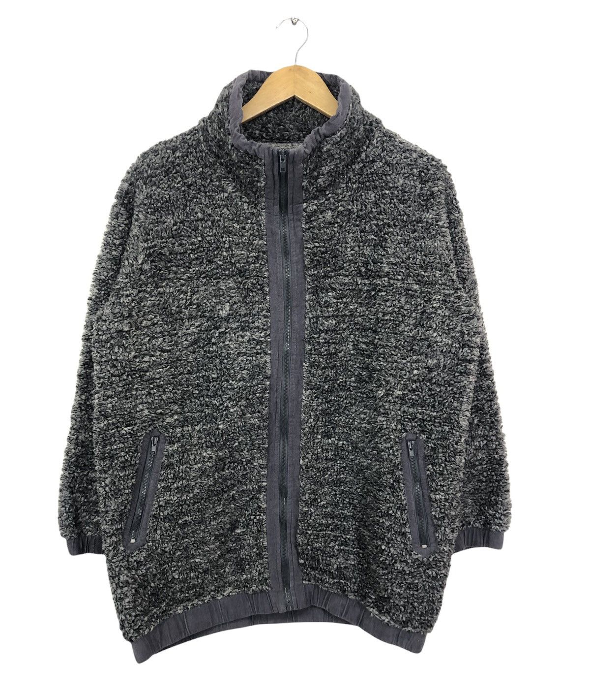 image of Archival Clothing Cantwo Zipper Deep Pile Fleece Jacket in Grey, Men's (Size Large)