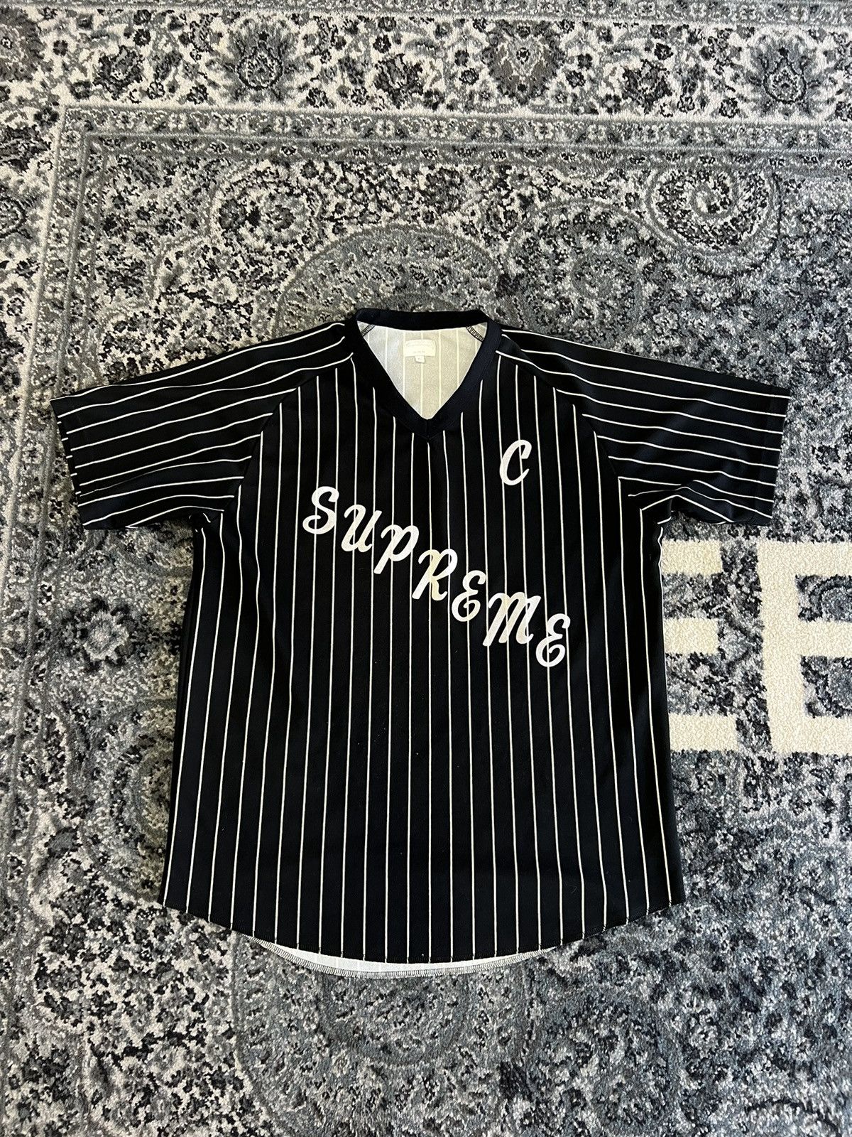 Supreme Pinstripe Baseball Jersey Black S