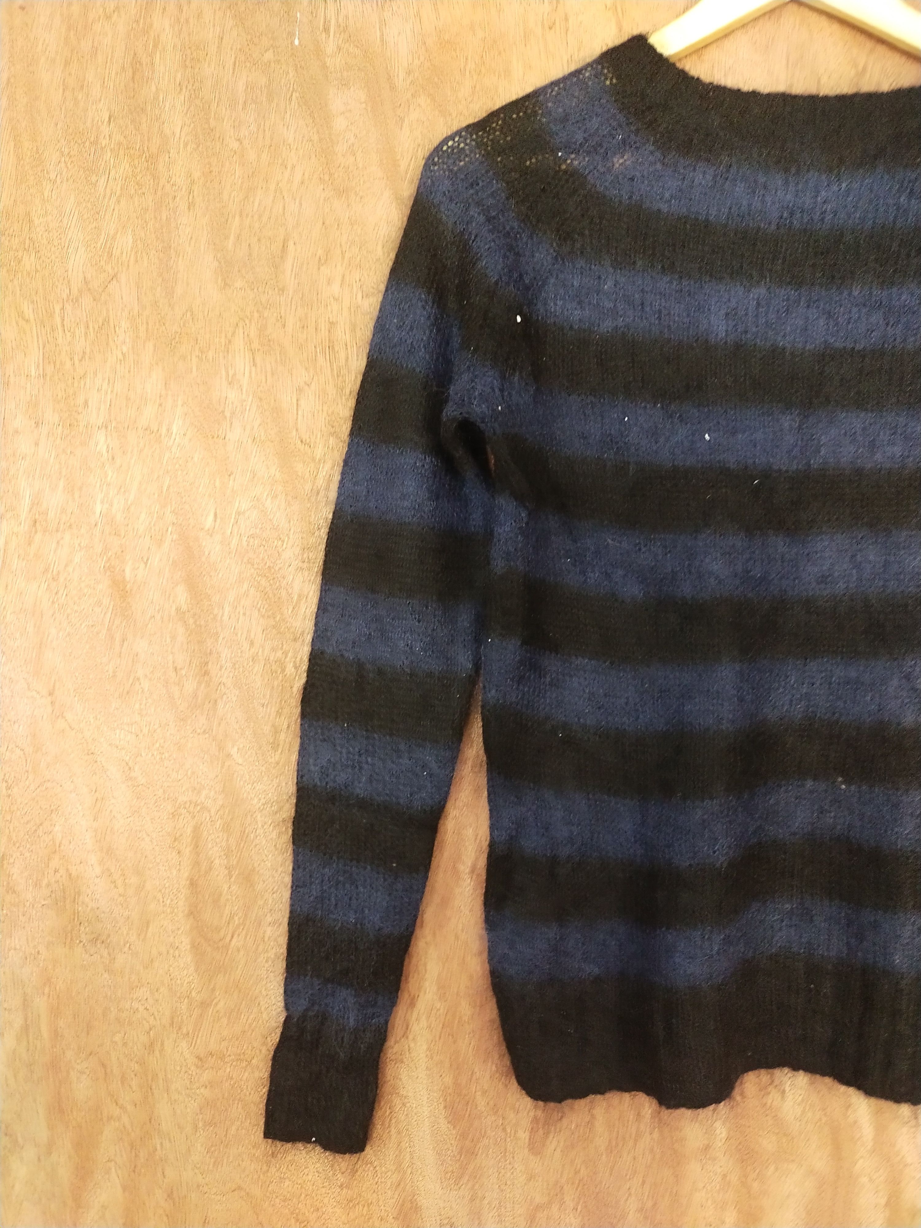 Vintage Uniqlo black/blue crochet mohair japan stripe knitwear #S045 Size US S / EU 44-46 / 1 - 10 Thumbnail