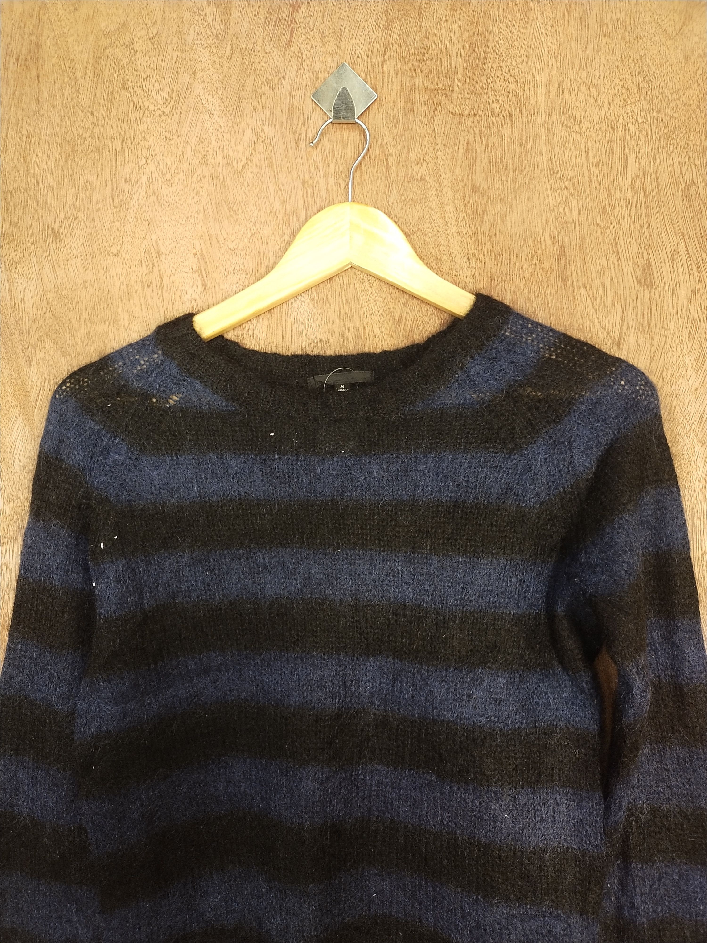 Vintage Uniqlo black/blue crochet mohair japan stripe knitwear #S045 Size US S / EU 44-46 / 1 - 2 Thumbnail