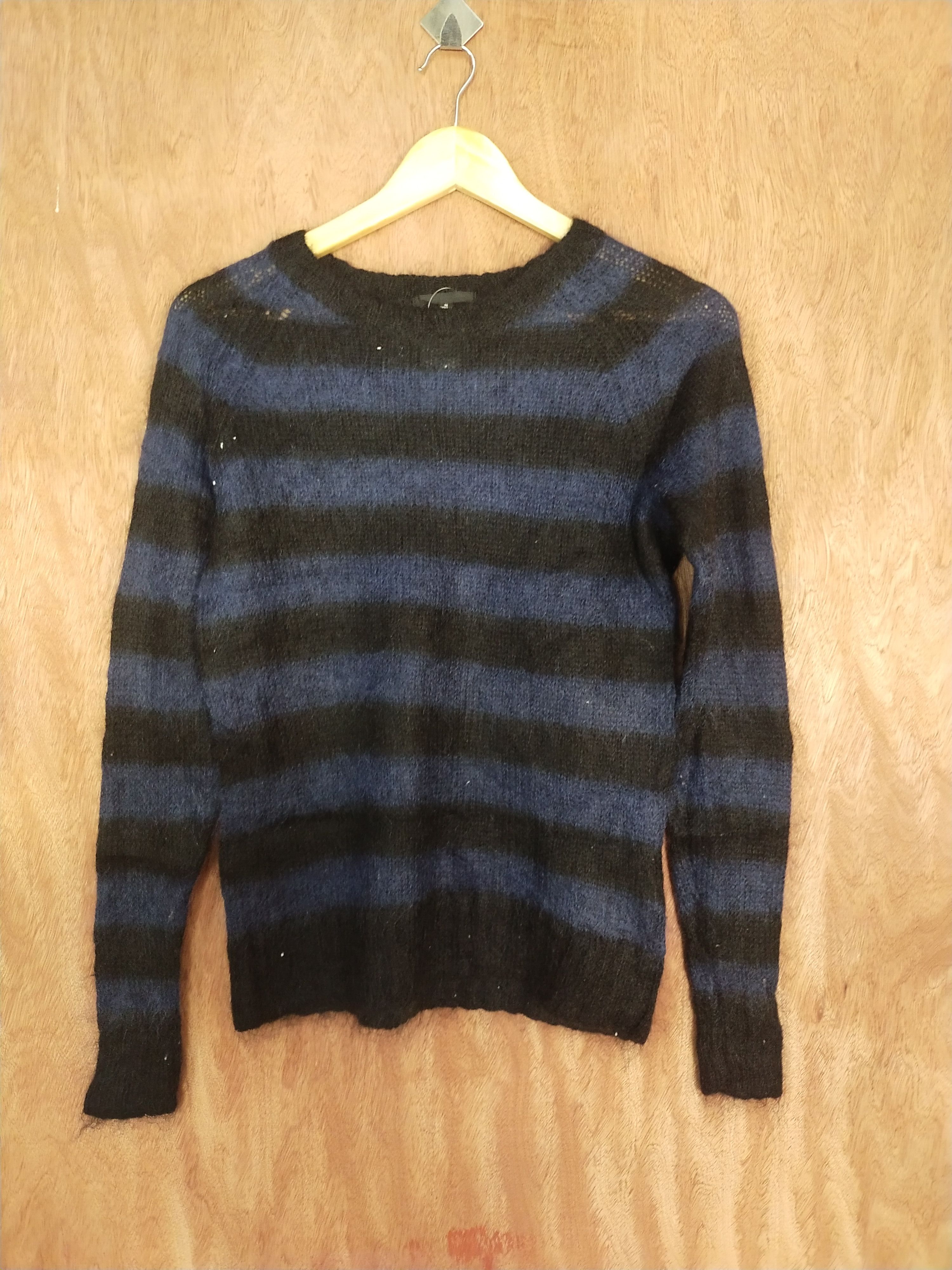 Vintage Uniqlo black/blue crochet mohair japan stripe knitwear #S045 Size US S / EU 44-46 / 1 - 1 Thumbnail