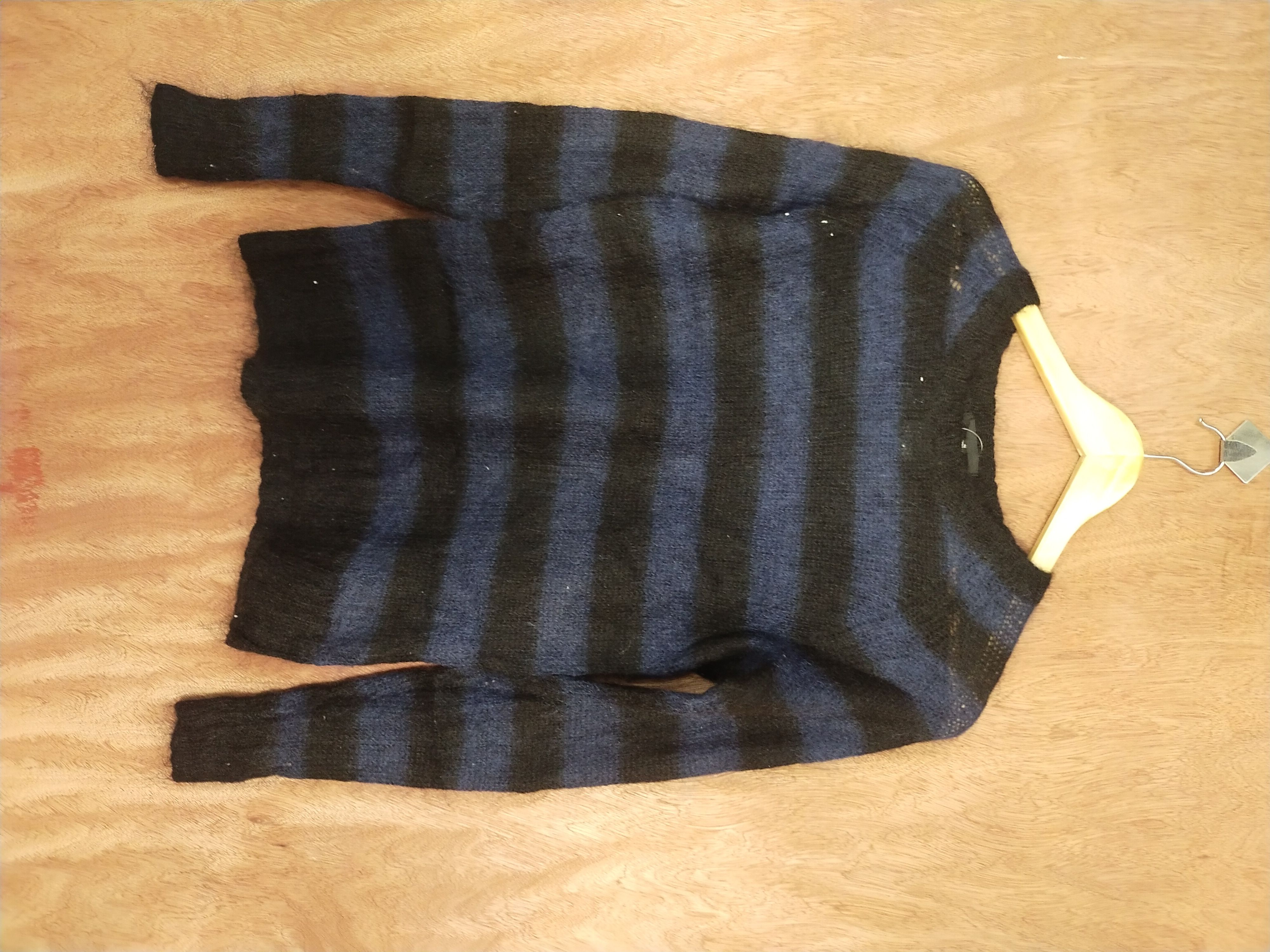 Image of Homespun Knitwear x Over The Stripes Uniqlo Black/blue Crochet Mohair Japan Stripe Knitwear S045 (S