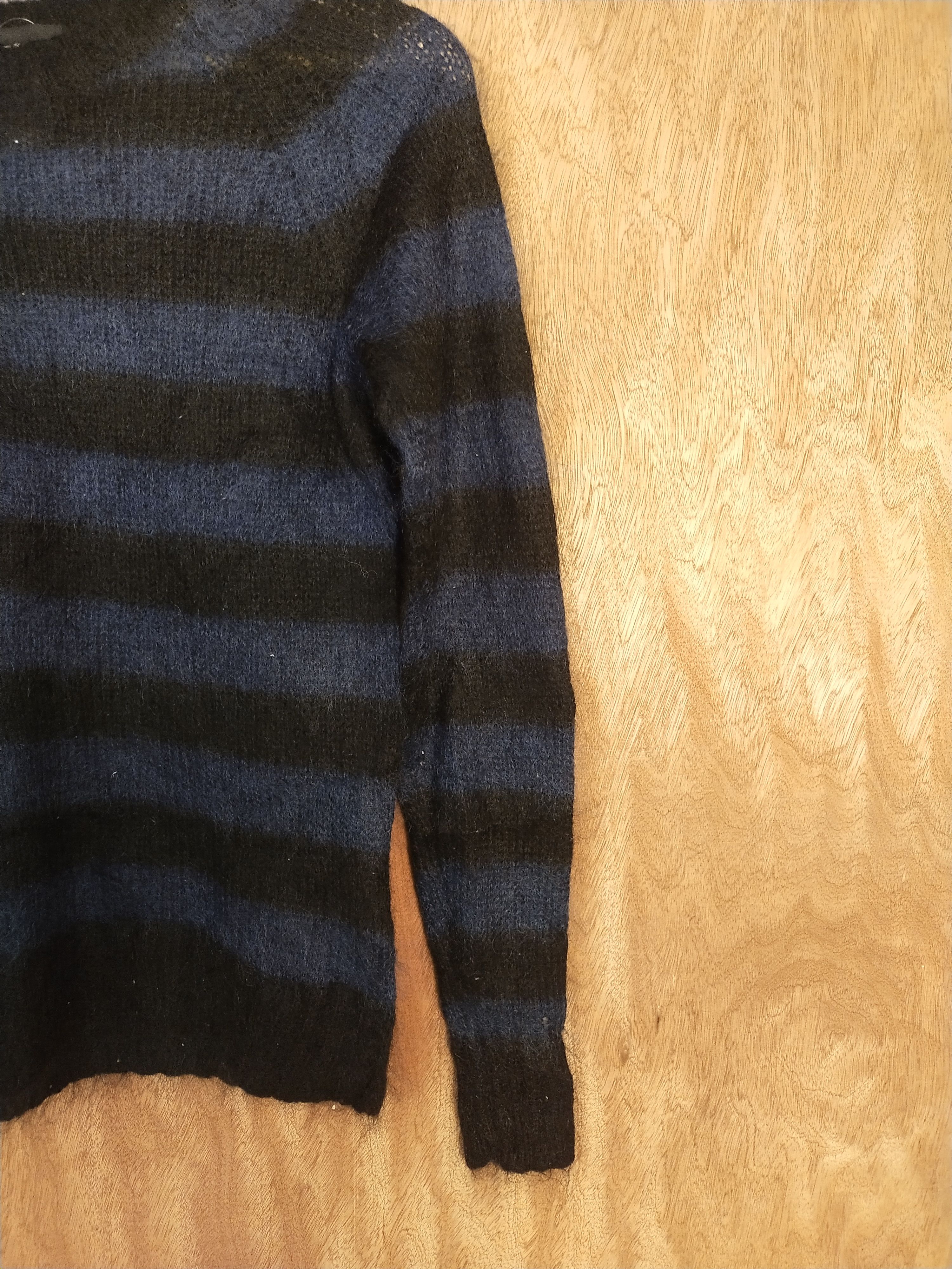 Vintage Uniqlo black/blue crochet mohair japan stripe knitwear #S045 Size US S / EU 44-46 / 1 - 4 Thumbnail