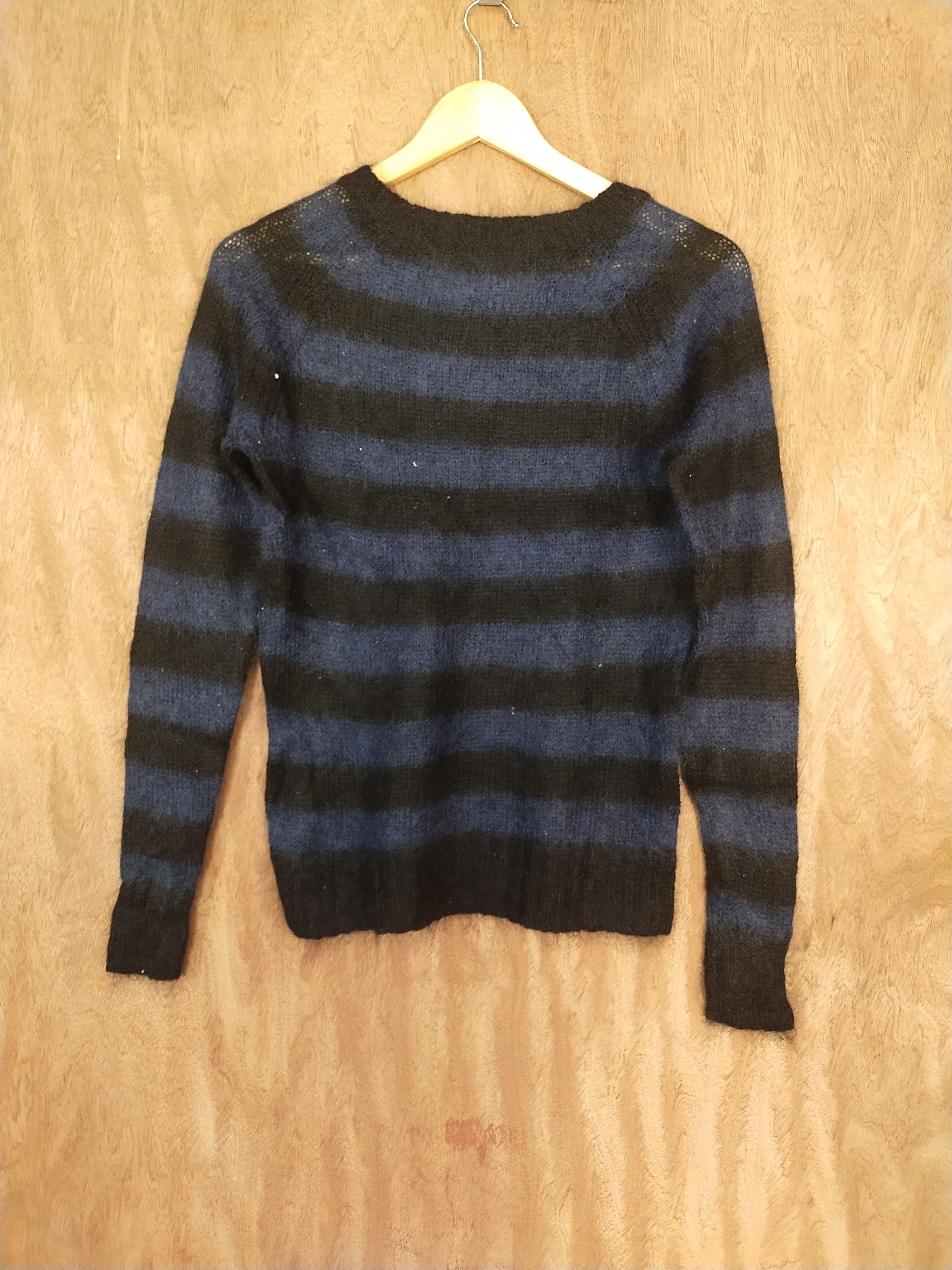 Vintage Uniqlo black/blue crochet mohair japan stripe knitwear #S045 Size US S / EU 44-46 / 1 - 8 Thumbnail