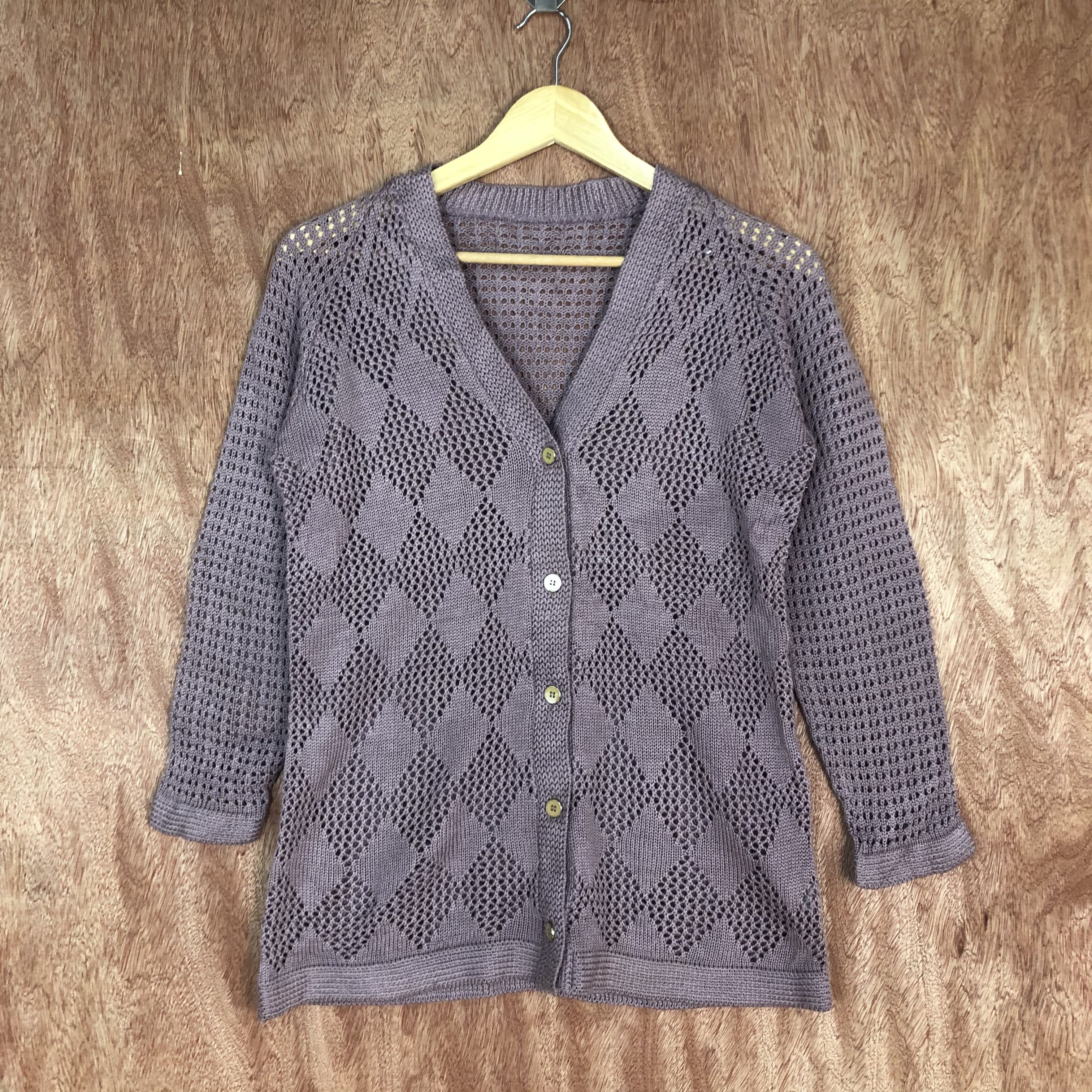 Vintage DLL vintage Japan meshnet Knitwear crochet cardigan #c459 Size US M / EU 48-50 / 2 - 3 Thumbnail
