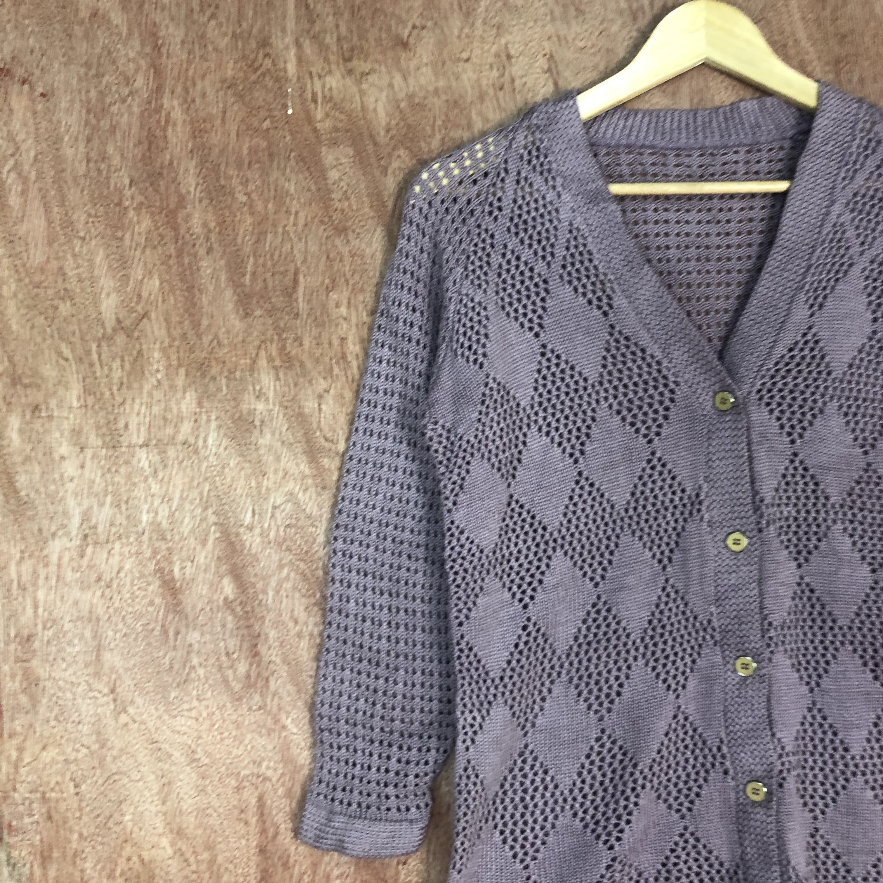 Vintage DLL vintage Japan meshnet Knitwear crochet cardigan #c459 Size US M / EU 48-50 / 2 - 7 Thumbnail
