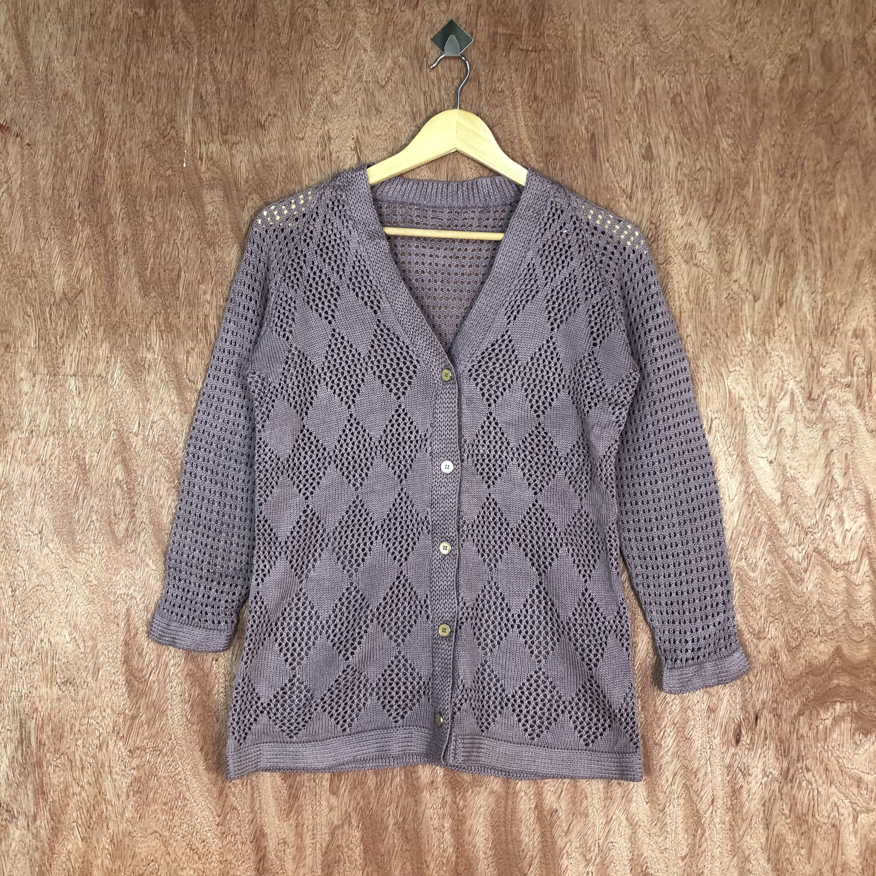 Vintage DLL vintage Japan meshnet Knitwear crochet cardigan #c459 Size US M / EU 48-50 / 2 - 1 Thumbnail