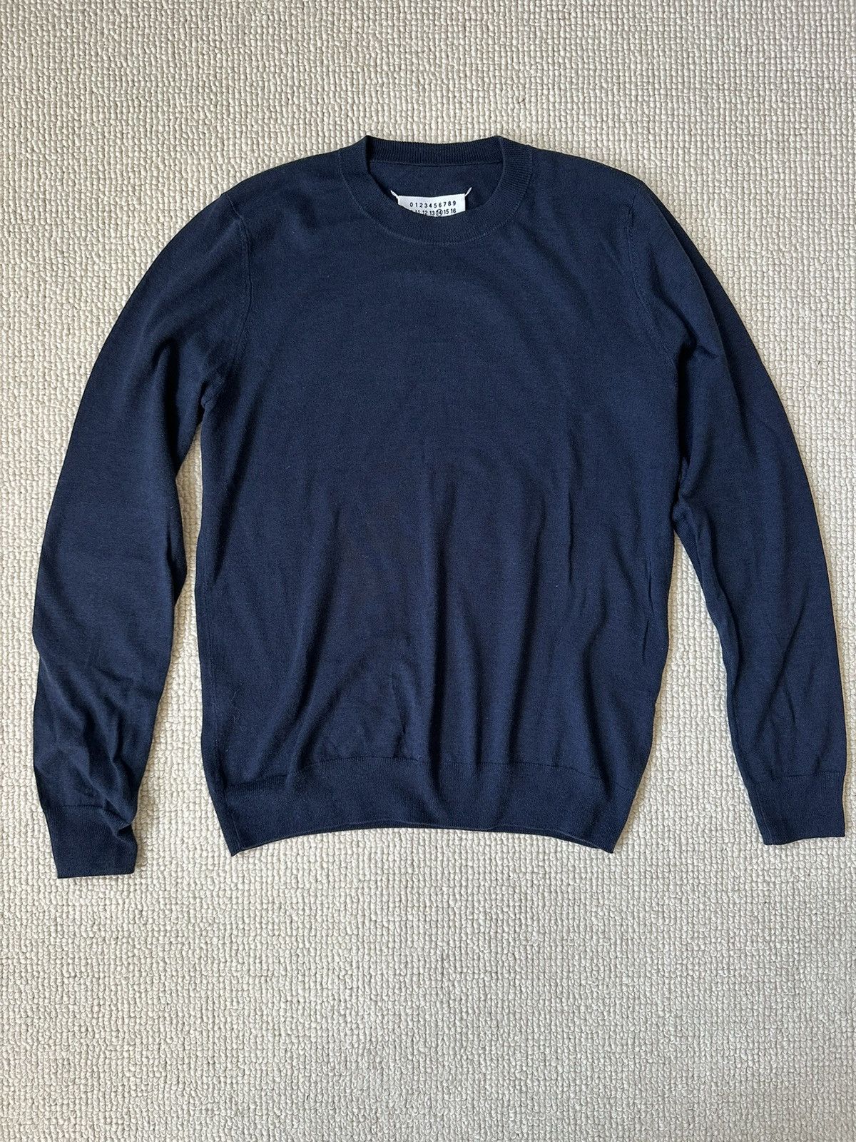 image of Maison Margiela Crewneck Sweater With Leather Elbow Patch in Teal, Men's (Size Small)