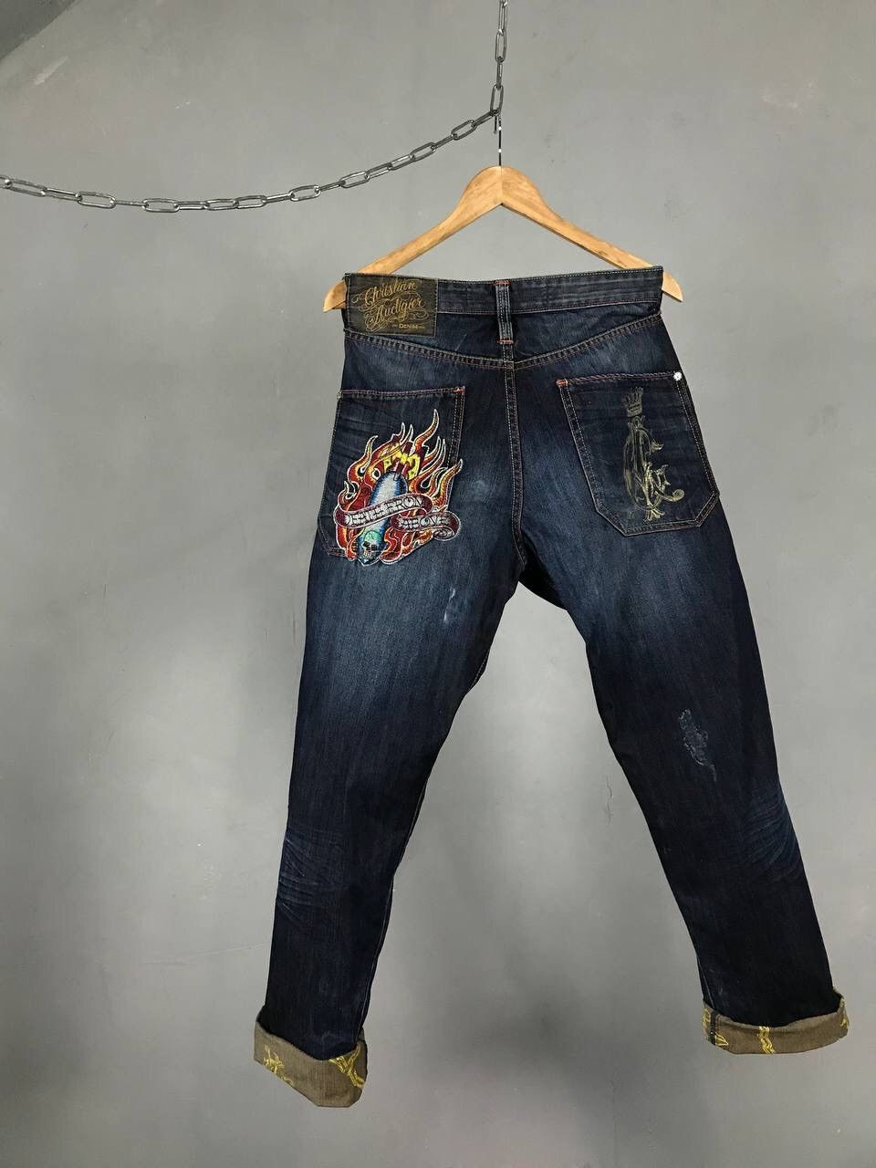 image of Christian Audigier Streetwear Luxury Jeans in Blue, Men's (Size 36)