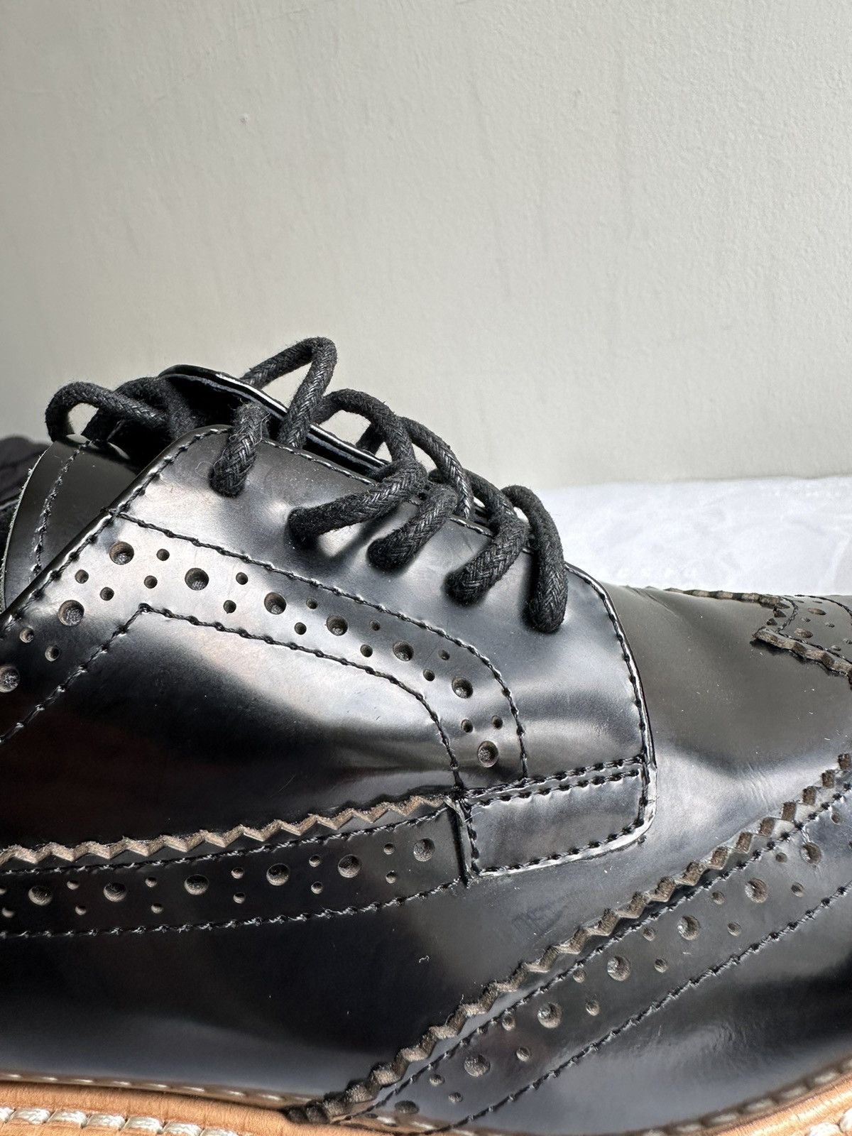 Prada 900$ Prada Perforated Wingtip Derby shoes white blue stripe Size US 7.5 / IT 37.5 - 8 Thumbnail