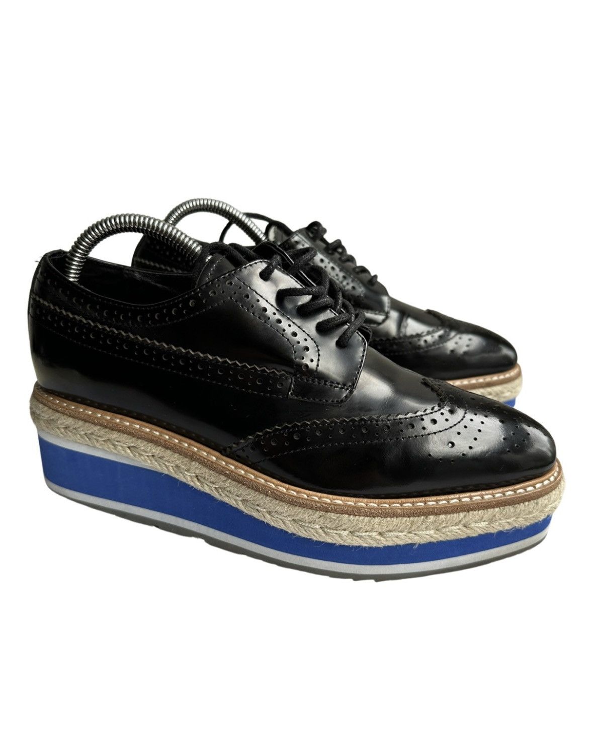 Prada 900$ Prada Perforated Wingtip Derby shoes white blue stripe Size US 7.5 / IT 37.5 - 2 Thumbnail