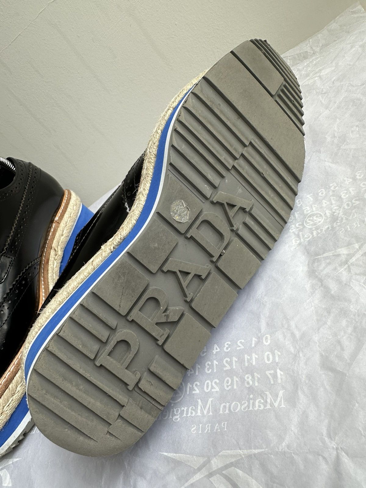 Prada 900$ Prada Perforated Wingtip Derby shoes white blue stripe Size US 7.5 / IT 37.5 - 10 Thumbnail